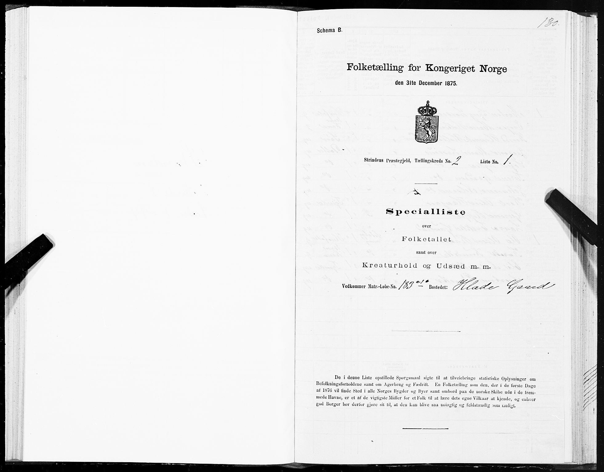 SAT, 1875 census for 1660P Strinda, 1875, p. 1130