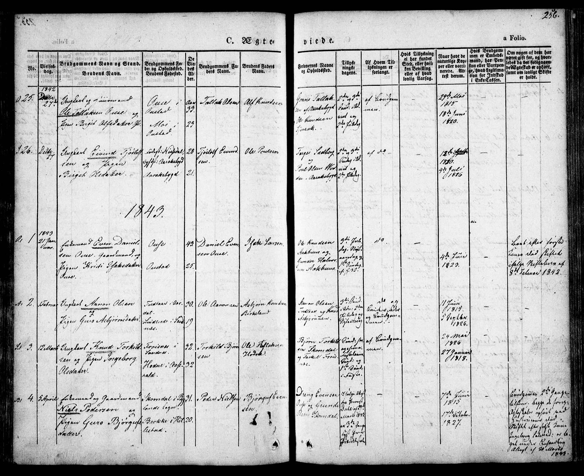 Bygland sokneprestkontor, SAK/1111-0006/F/Fa/Fab/L0004: Parish register (official) no. A 4, 1842-1858, p. 256