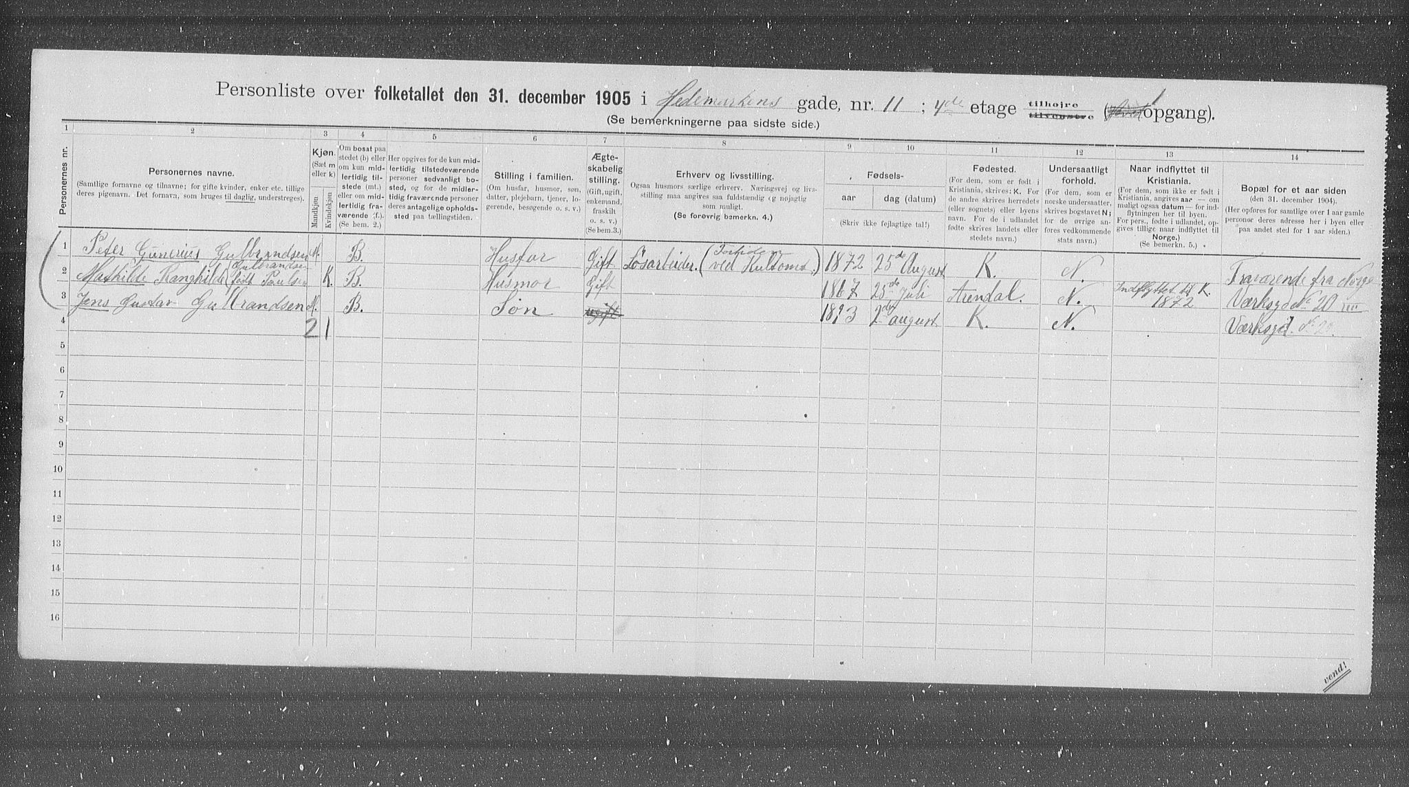 OBA, Municipal Census 1905 for Kristiania, 1905, p. 19026