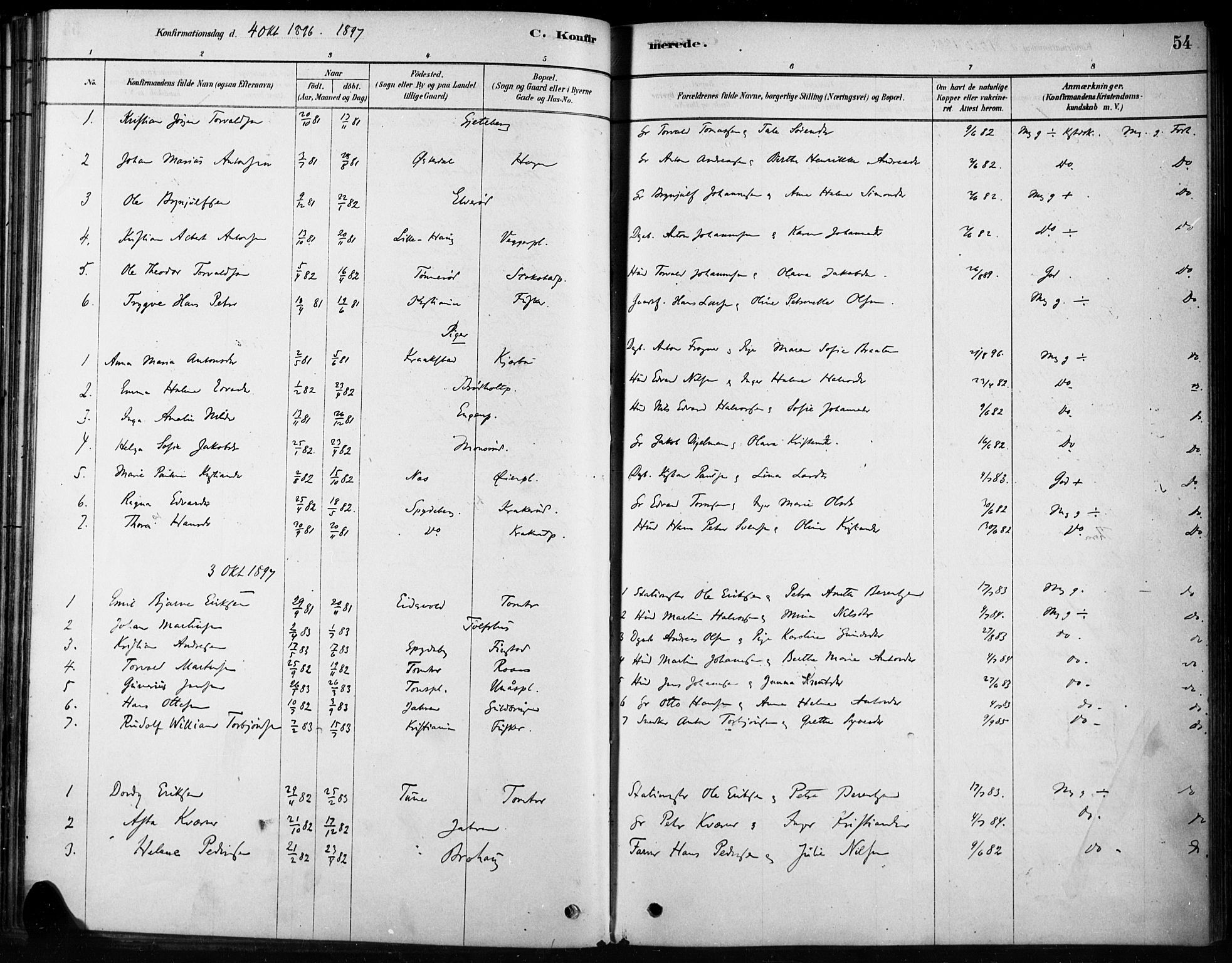 Hobøl prestekontor Kirkebøker, AV/SAO-A-2002/F/Fb/L0001: Parish register (official) no. II 1, 1878-1904, p. 54