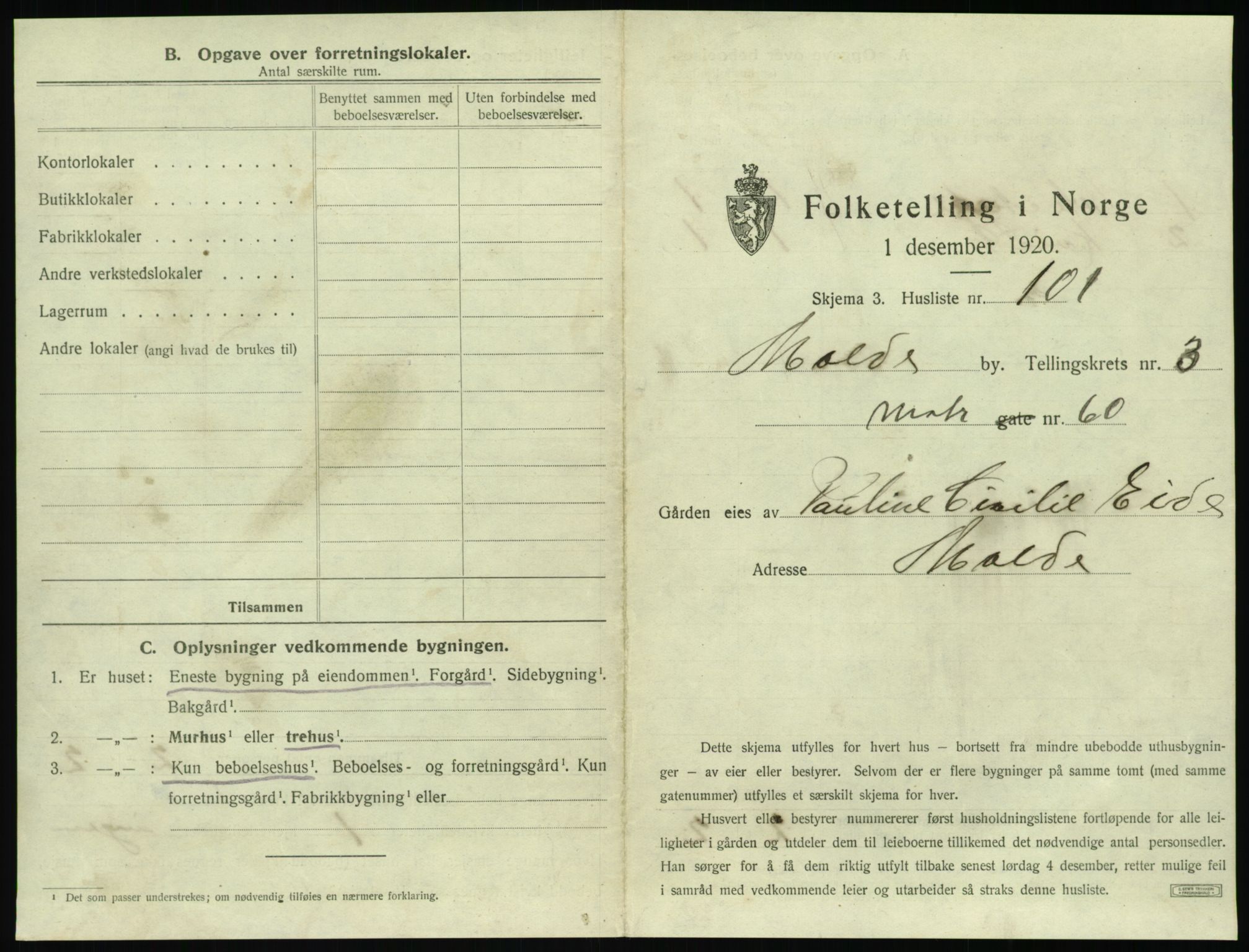 SAT, 1920 census for Molde, 1920, p. 421