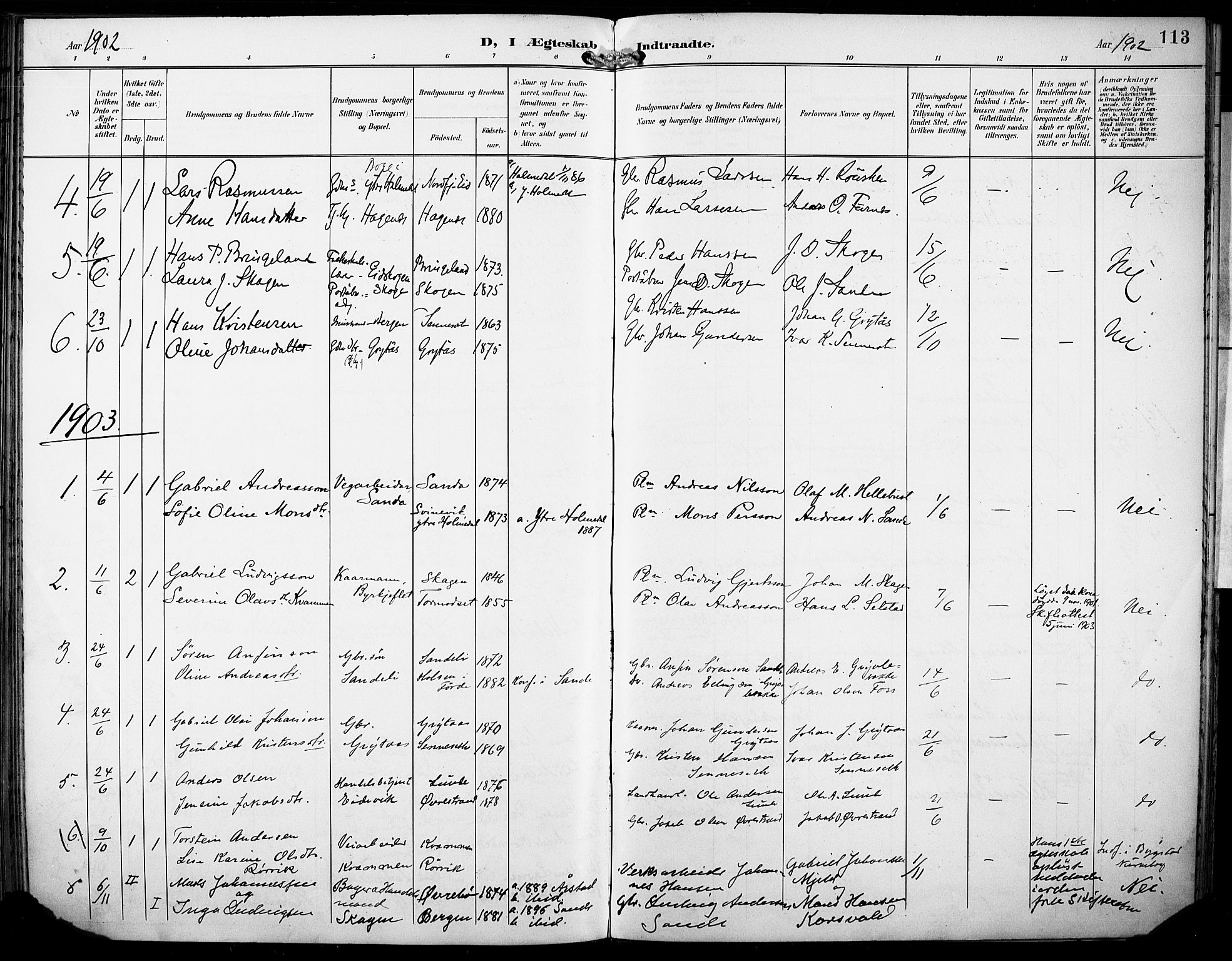 Gaular sokneprestembete, SAB/A-80001/H/Haa: Parish register (official) no. B 2, 1898-1911, p. 113
