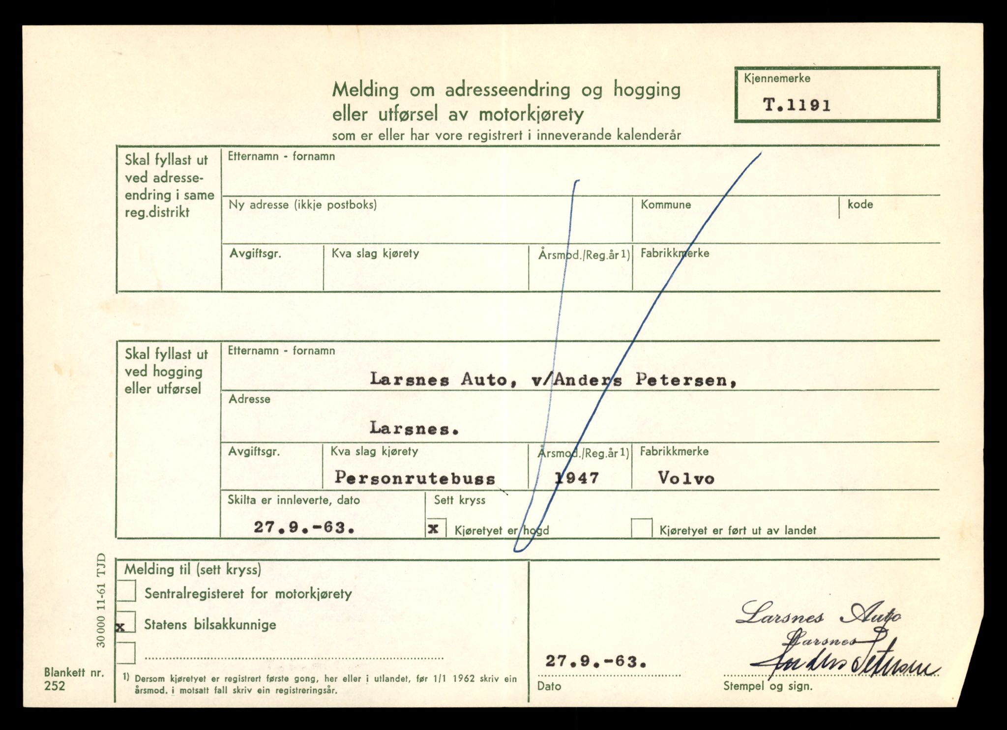 Møre og Romsdal vegkontor - Ålesund trafikkstasjon, AV/SAT-A-4099/F/Fe/L0011: Registreringskort for kjøretøy T 1170 - T 1289, 1927-1998, p. 625