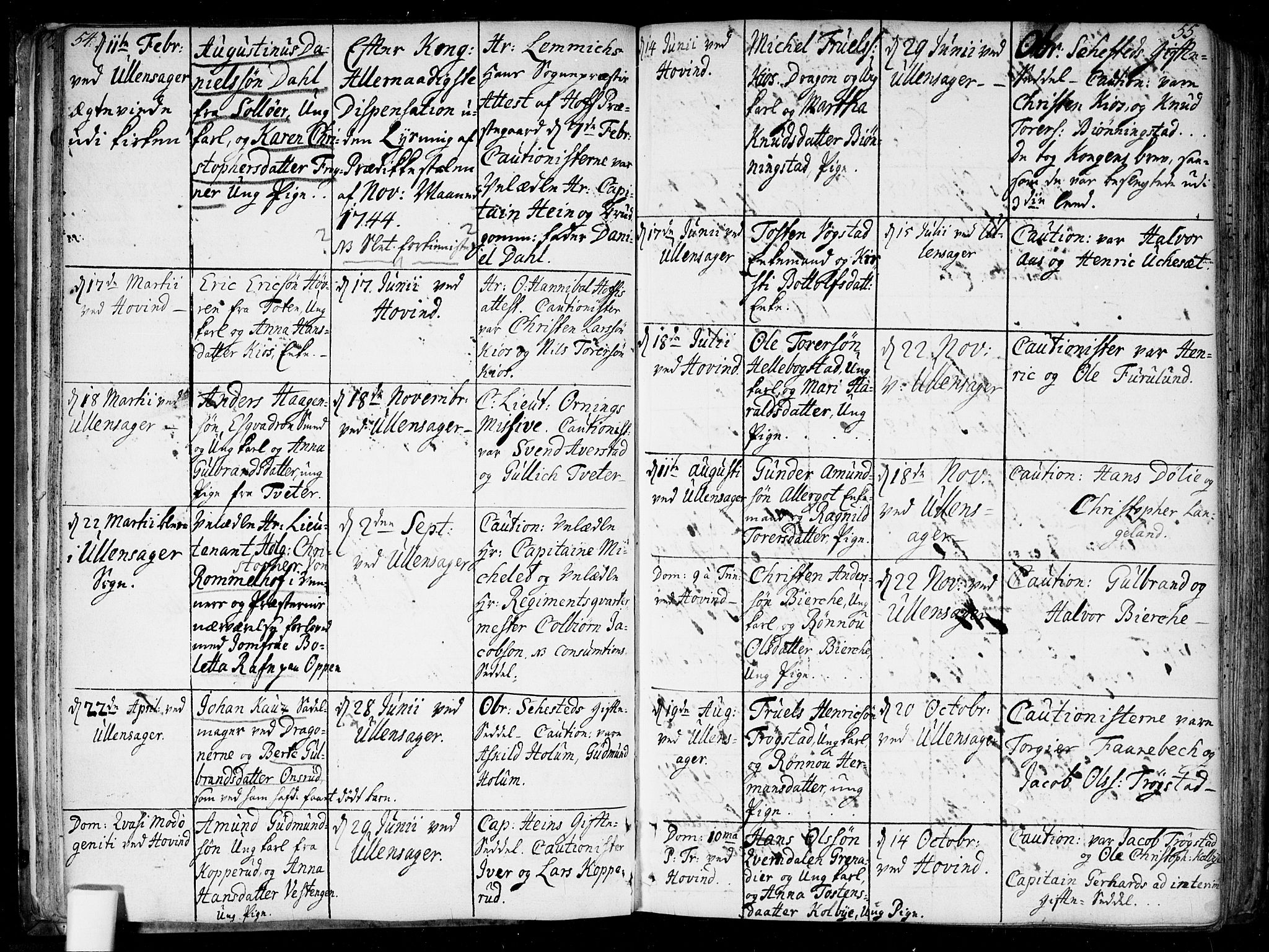 Ullensaker prestekontor Kirkebøker, SAO/A-10236a/F/Fa/L0010: Parish register (official) no. I 10, 1733-1776, p. 54-55