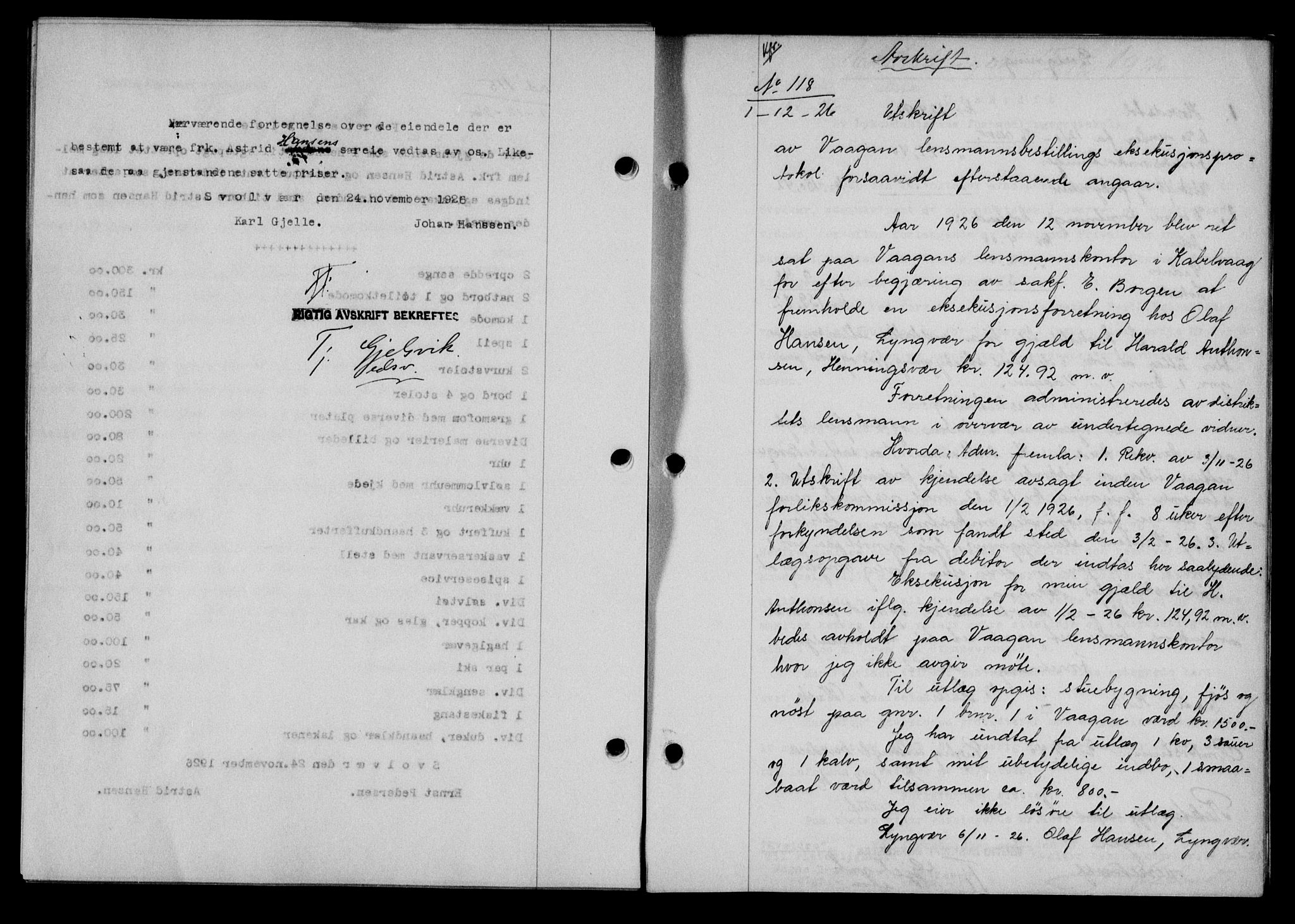 Lofoten sorenskriveri, SAT/A-0017/1/2/2C/L0014b: Mortgage book no. 14b, 1926-1926, Deed date: 01.12.1926