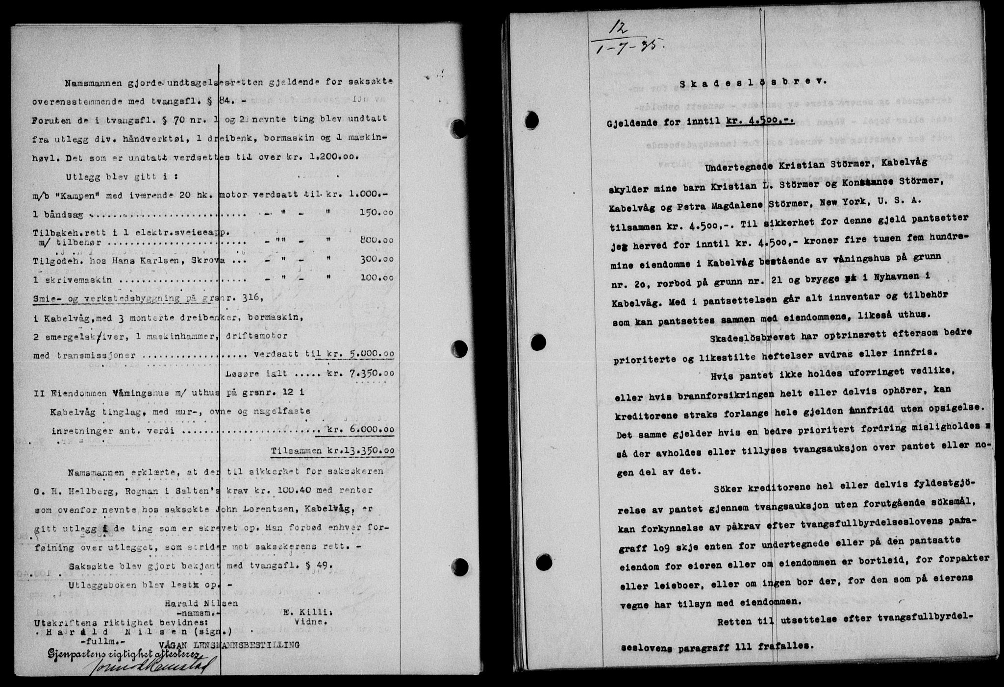 Lofoten sorenskriveri, AV/SAT-A-0017/1/2/2C/L0032b: Mortgage book no. 32b, 1935-1935, Deed date: 01.07.1935