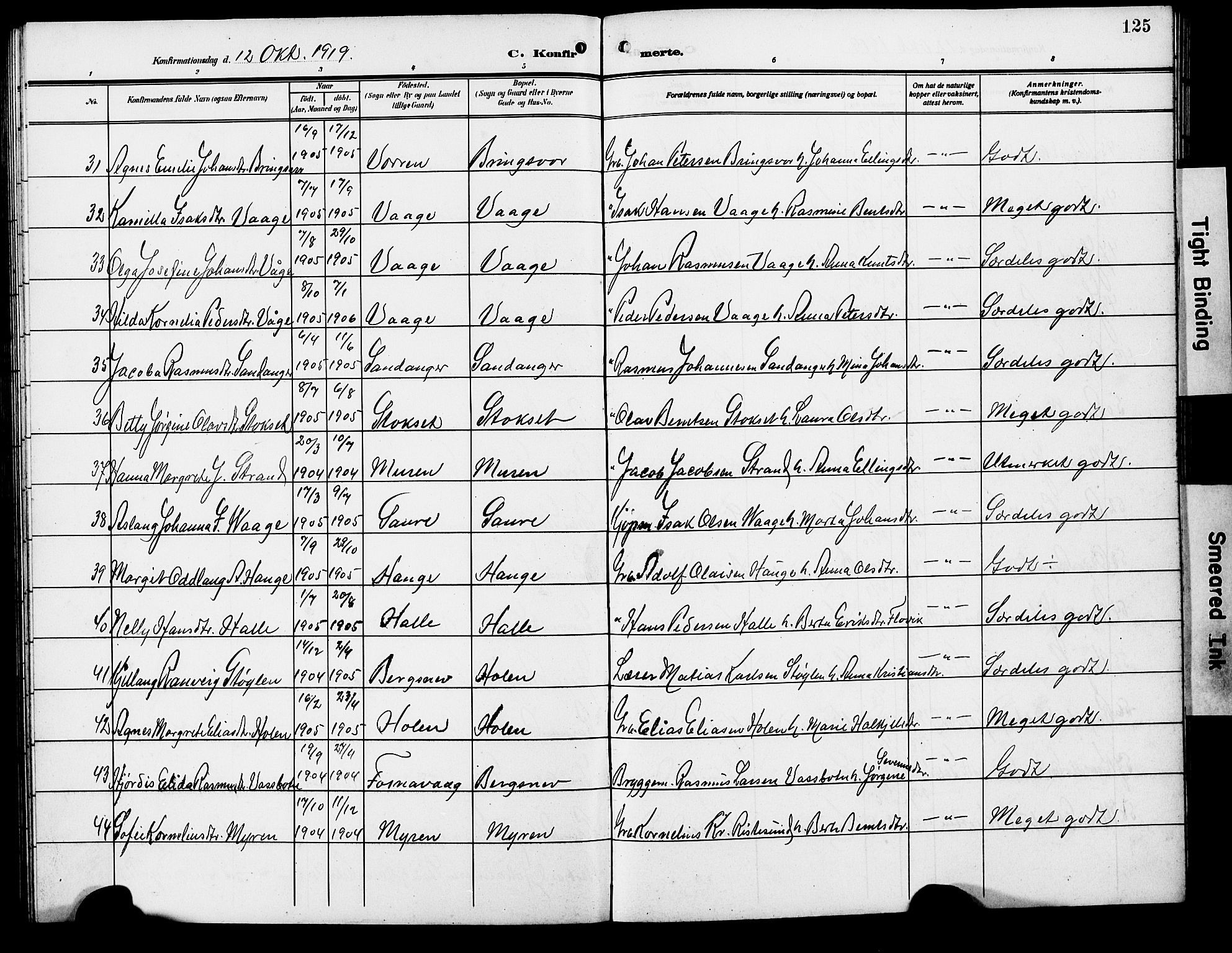 Ministerialprotokoller, klokkerbøker og fødselsregistre - Møre og Romsdal, AV/SAT-A-1454/503/L0050: Parish register (copy) no. 503C05, 1909-1922, p. 125