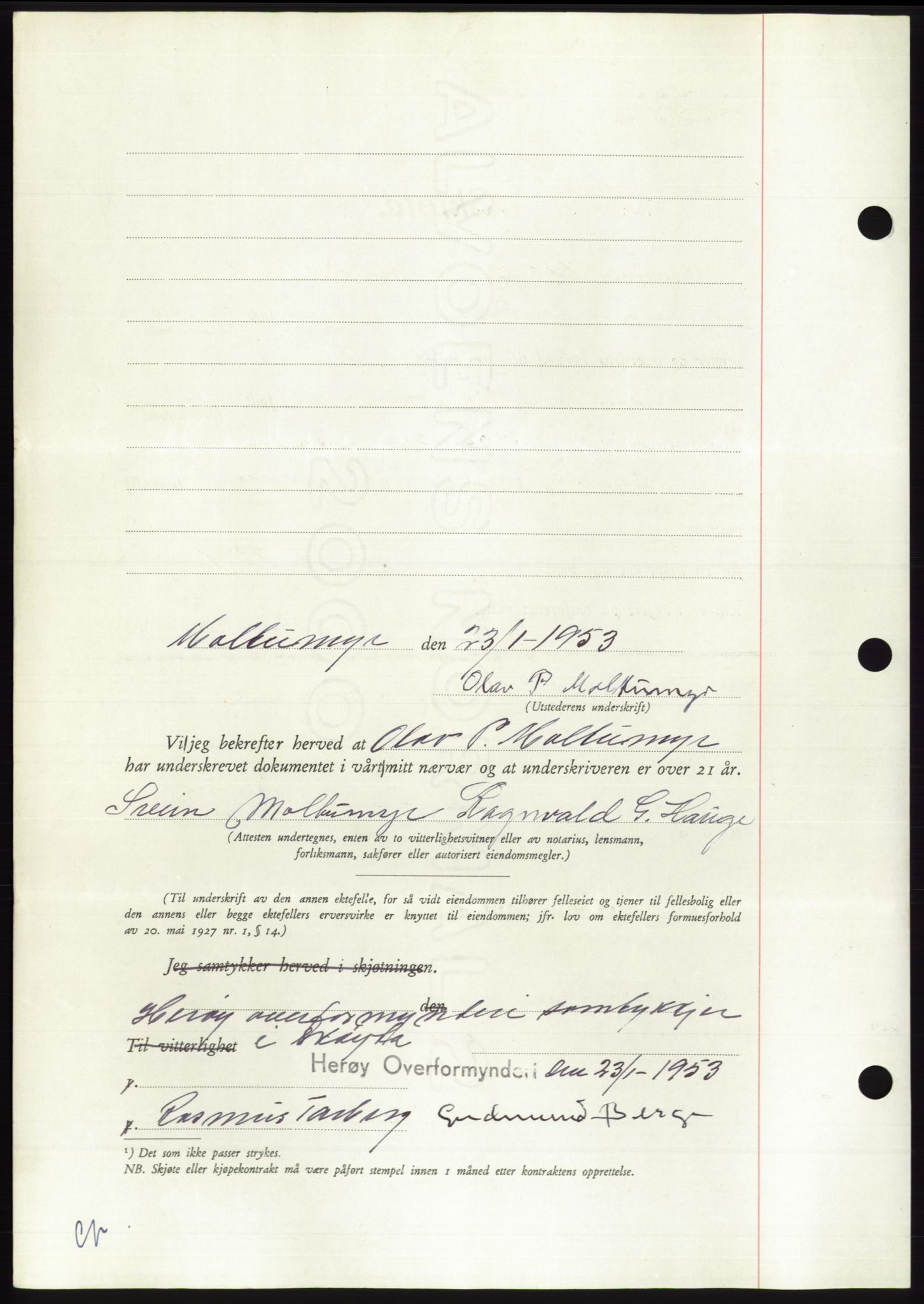 Søre Sunnmøre sorenskriveri, AV/SAT-A-4122/1/2/2C/L0094: Mortgage book no. 20A, 1953-1953, Diary no: : 211/1953