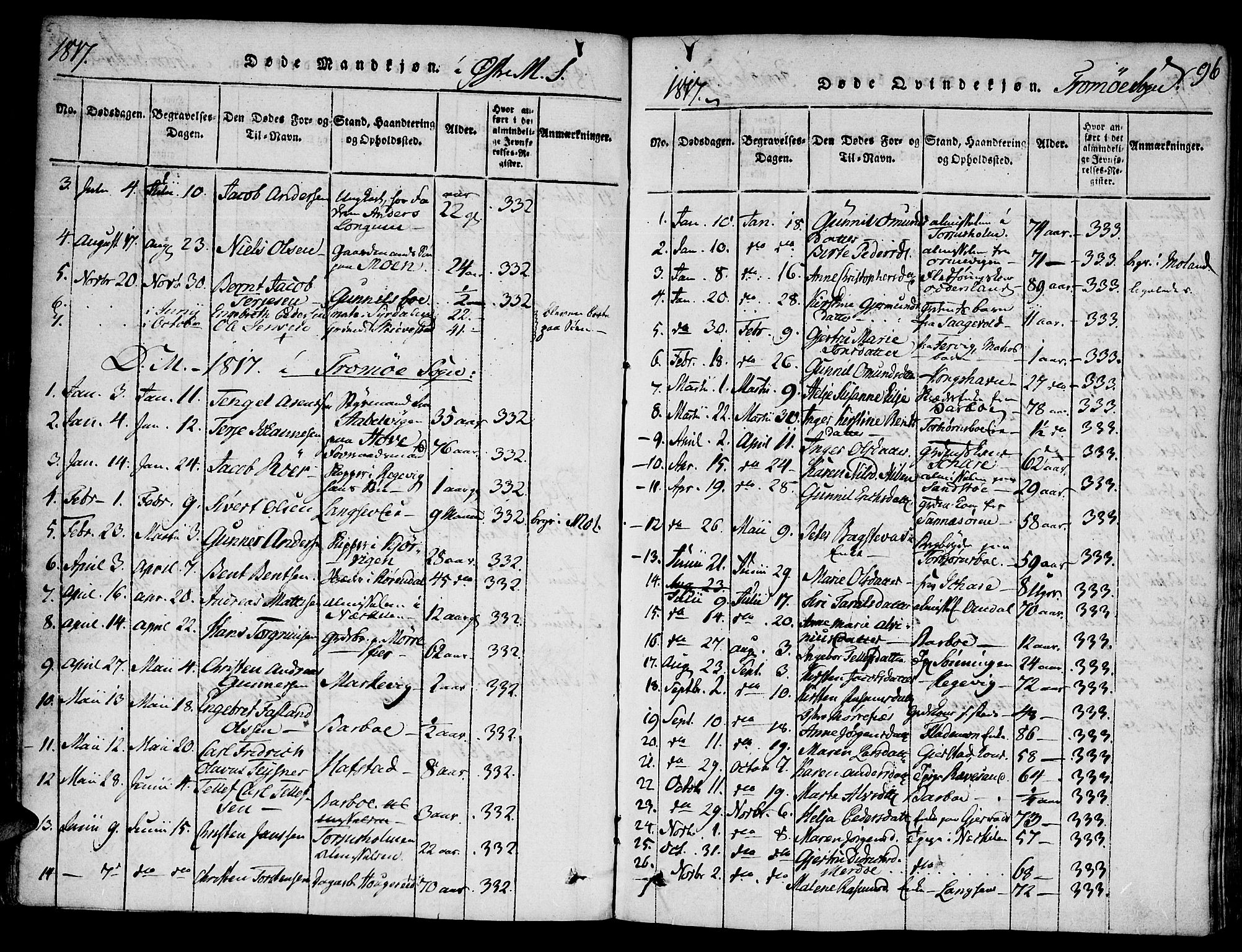 Austre Moland sokneprestkontor, SAK/1111-0001/F/Fa/Faa/L0004: Parish register (official) no. A 4, 1816-1824, p. 96