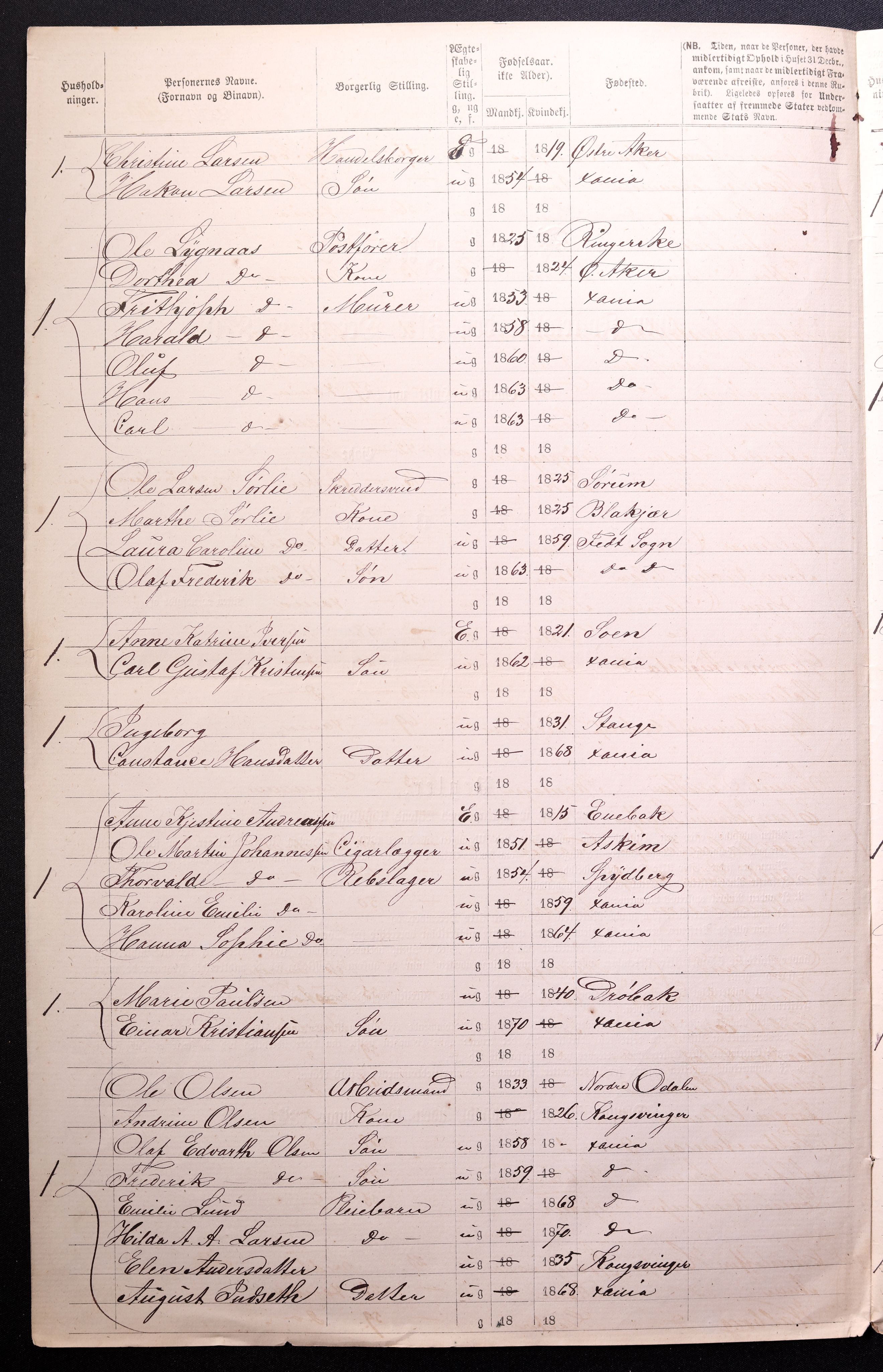 RA, 1870 census for 0301 Kristiania, 1870, p. 1898