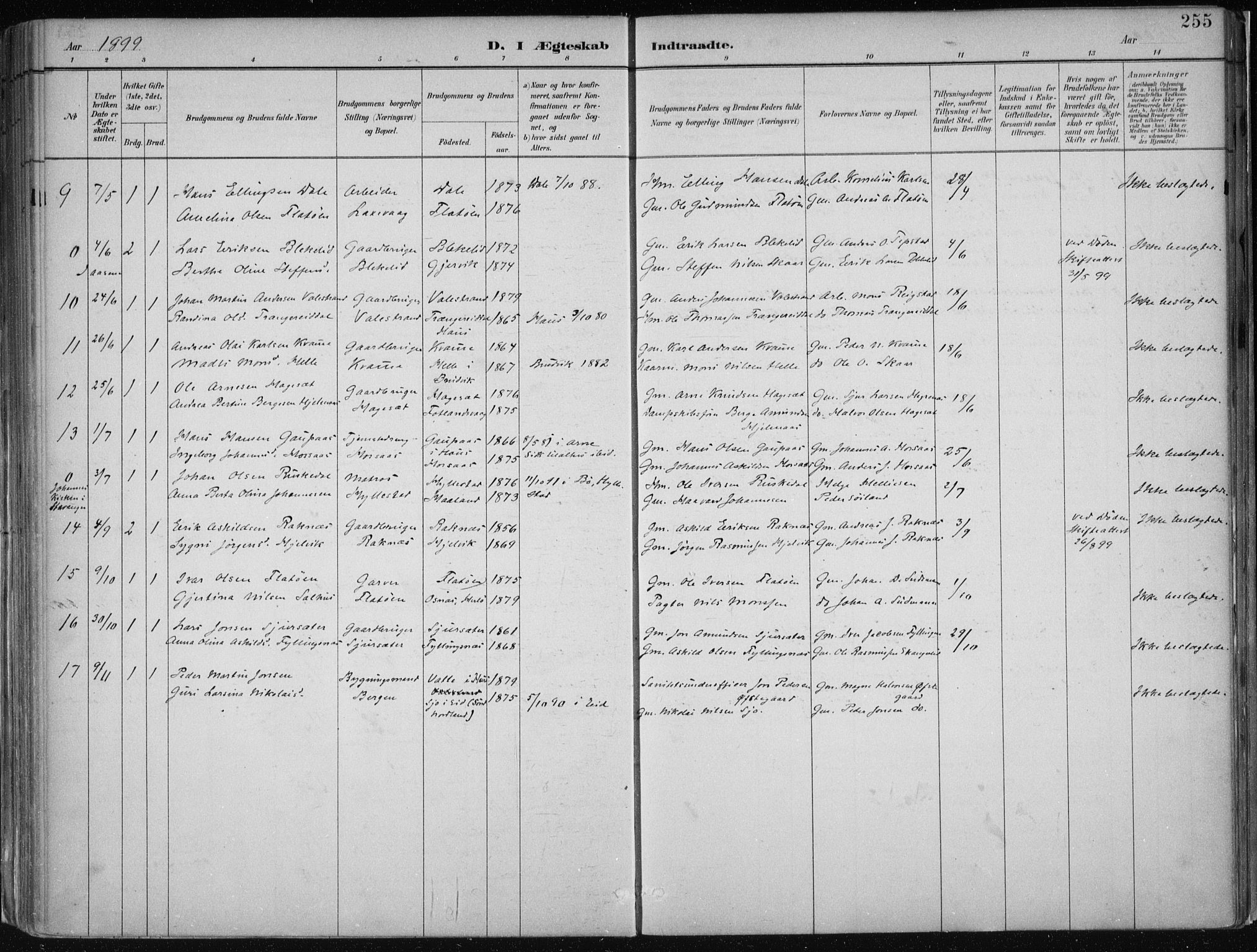 Hamre sokneprestembete, AV/SAB-A-75501/H/Ha/Haa/Haab/L0001: Parish register (official) no. B  1, 1882-1905, p. 255