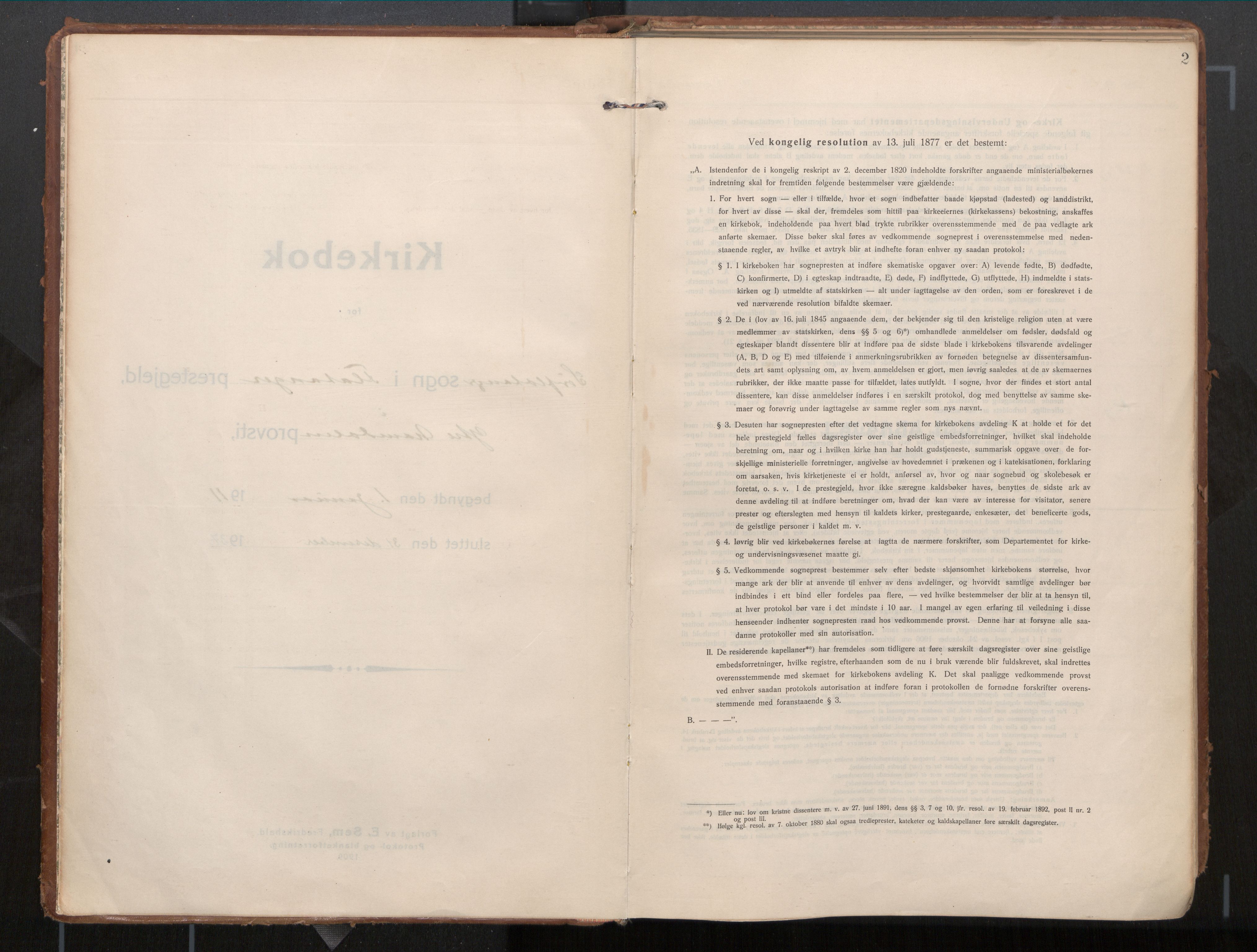 Ministerialprotokoller, klokkerbøker og fødselsregistre - Nord-Trøndelag, AV/SAT-A-1458/771/L0598: Parish register (official) no. 771A05, 1911-1937, p. 2