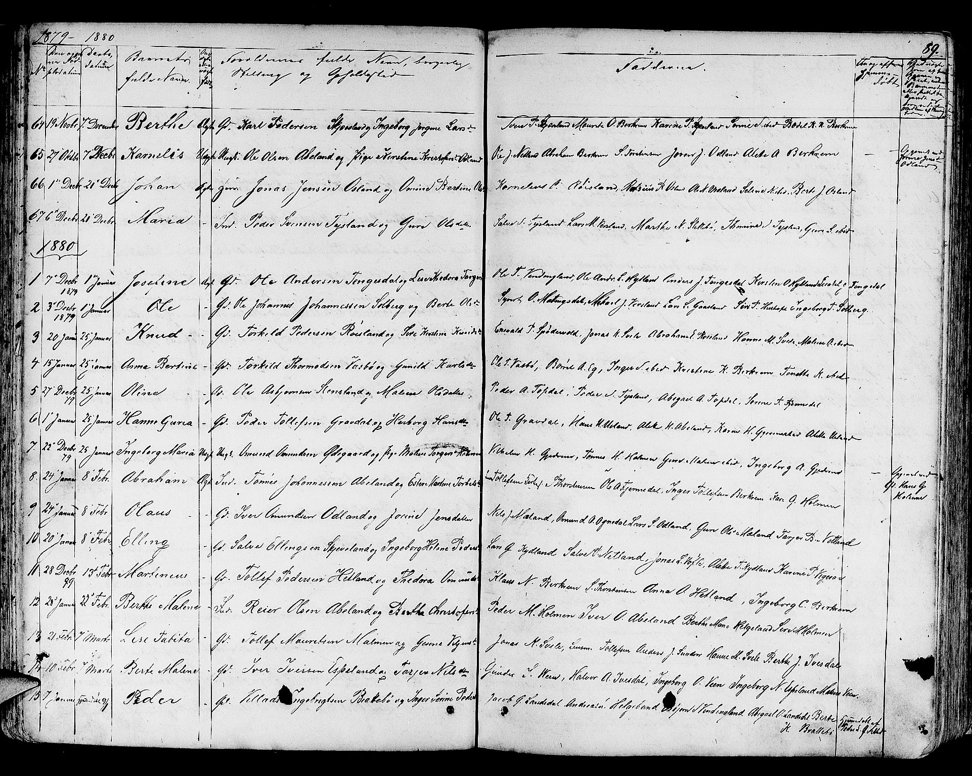 Helleland sokneprestkontor, SAST/A-101810: Parish register (copy) no. B 3, 1847-1886, p. 89