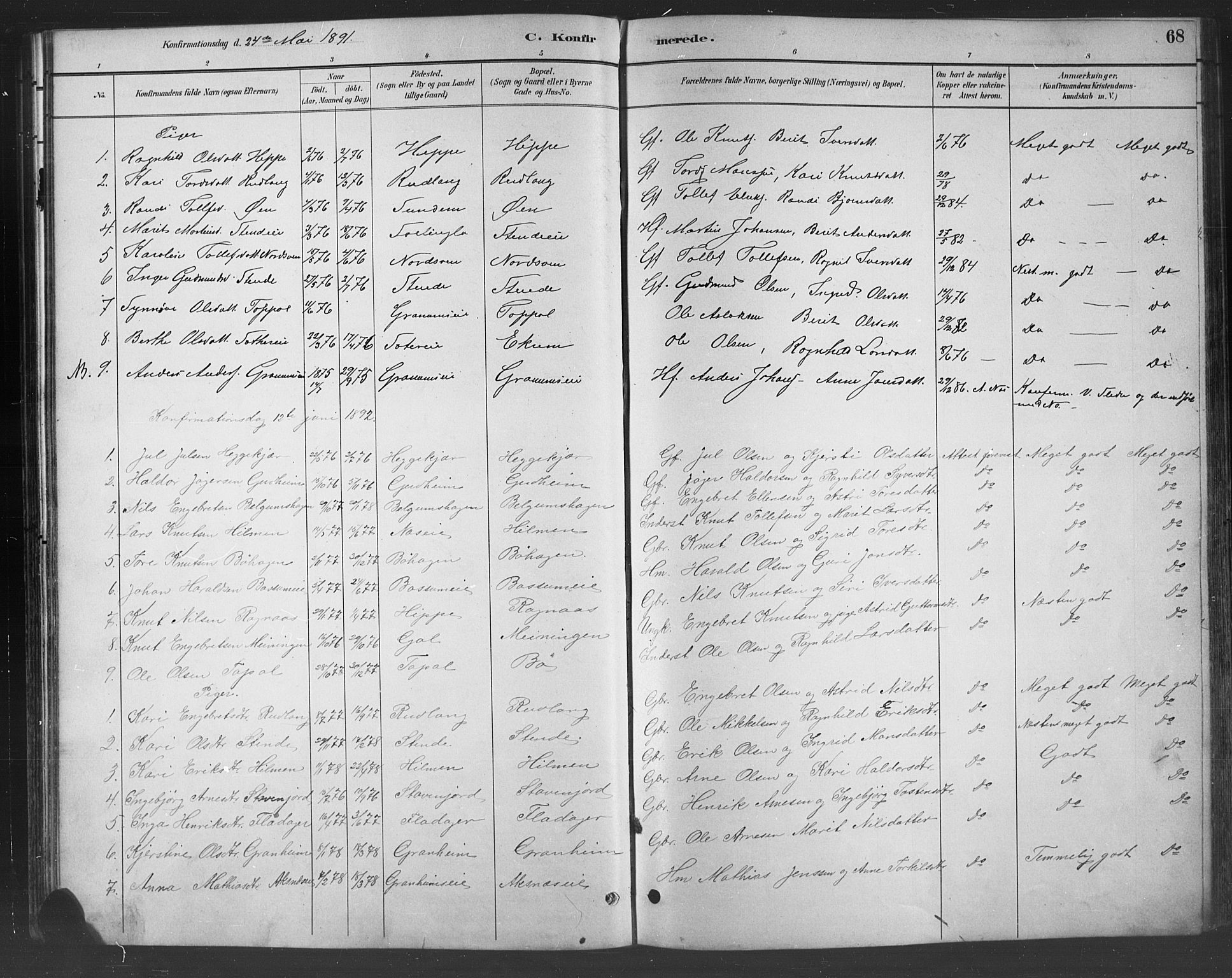 Nord-Aurdal prestekontor, SAH/PREST-132/H/Ha/Hab/L0008: Parish register (copy) no. 8, 1883-1916, p. 68