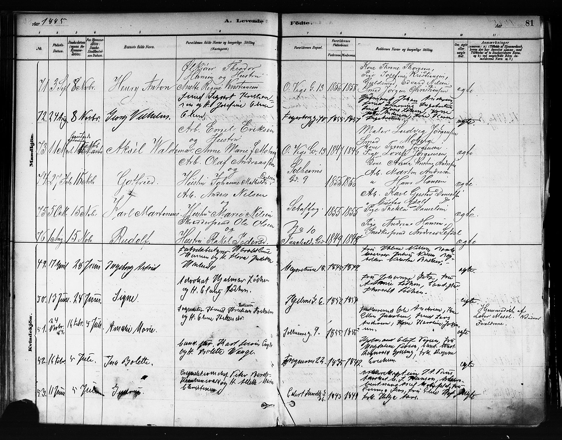 Uranienborg prestekontor Kirkebøker, AV/SAO-A-10877/F/Fa/L0001: Parish register (official) no. 1, 1880-1895, p. 81