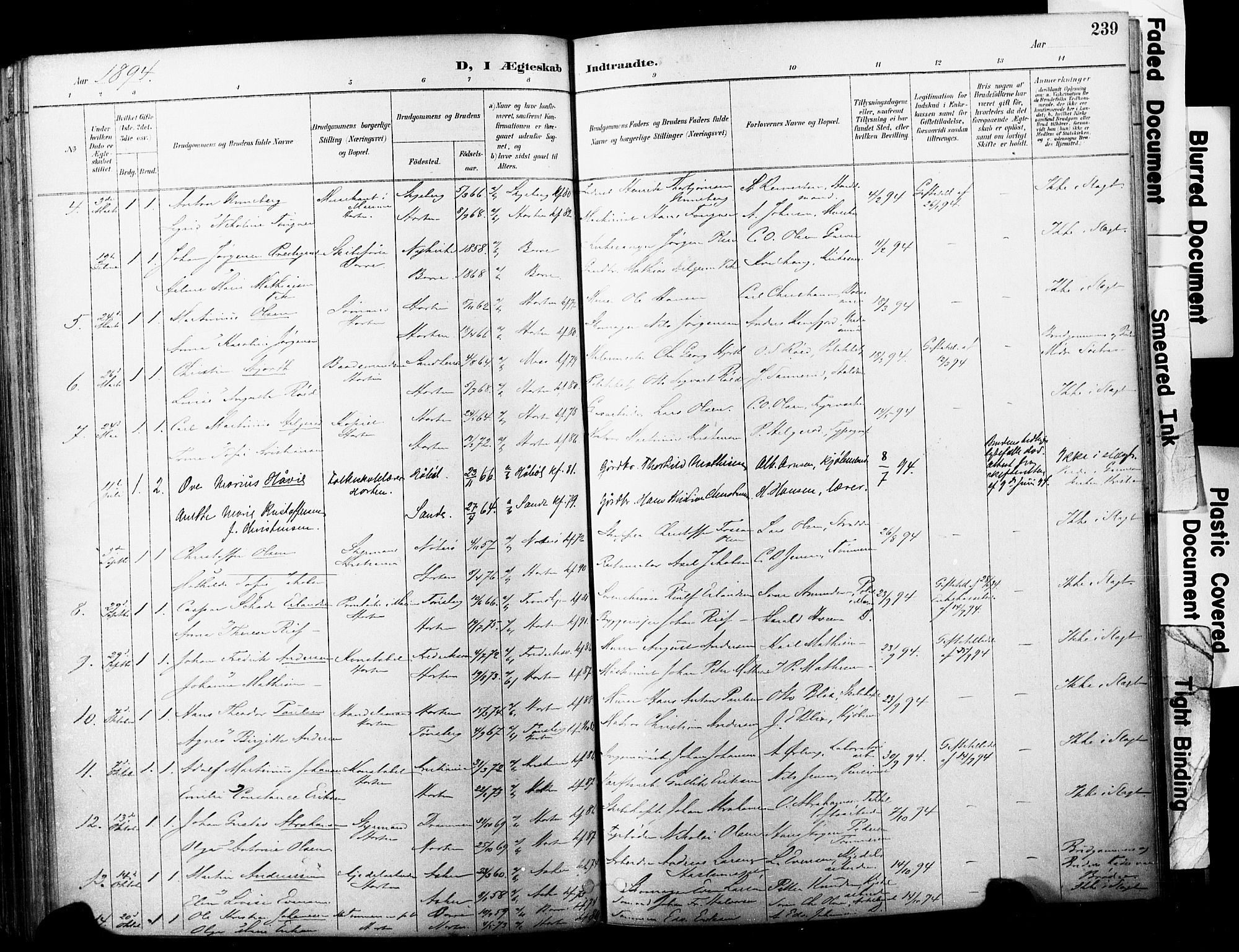 Horten kirkebøker, SAKO/A-348/F/Fa/L0004: Parish register (official) no. 4, 1888-1895, p. 239