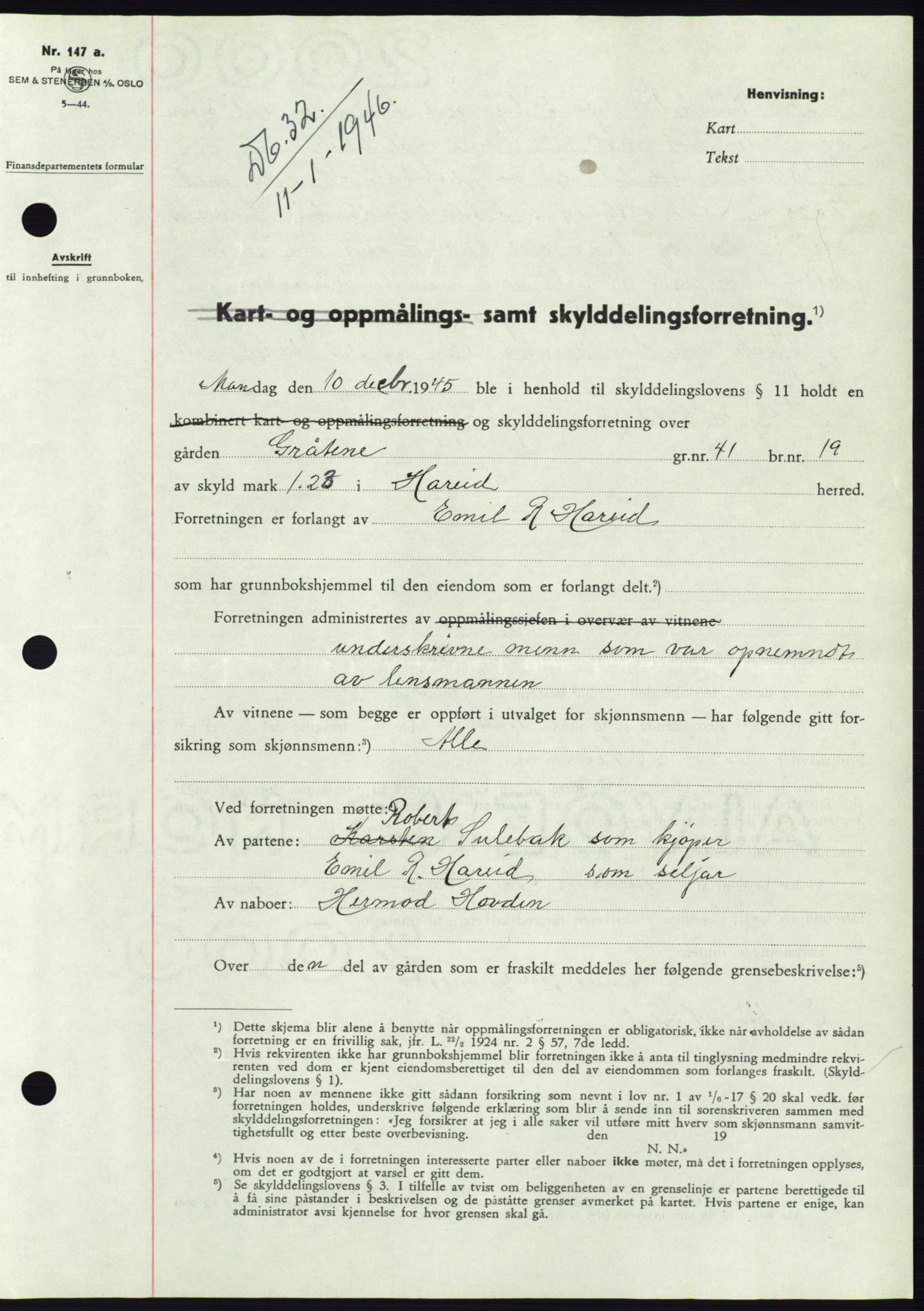 Søre Sunnmøre sorenskriveri, AV/SAT-A-4122/1/2/2C/L0077: Mortgage book no. 3A, 1945-1946, Diary no: : 32/1946