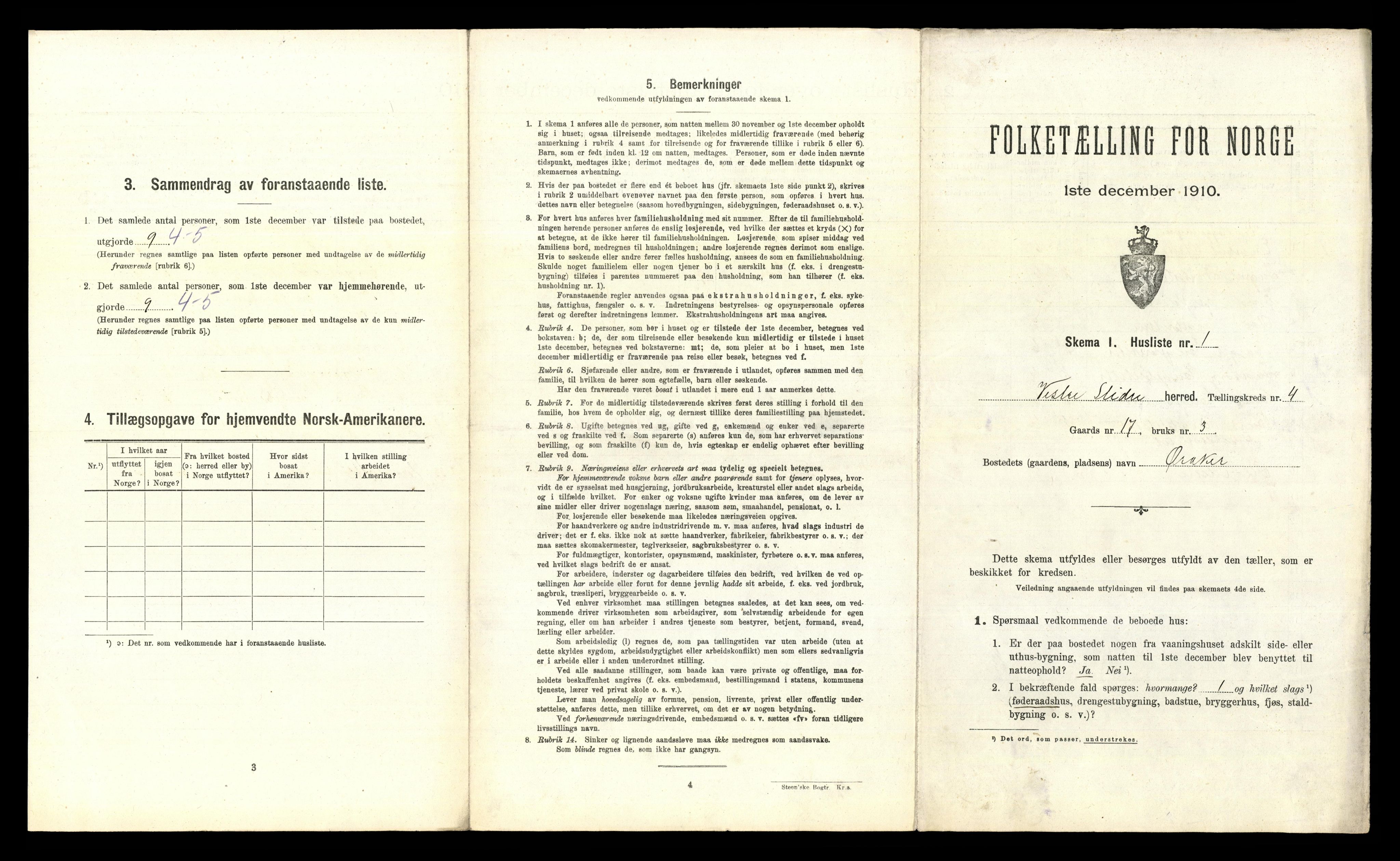 RA, 1910 census for Vestre Slidre, 1910, p. 349