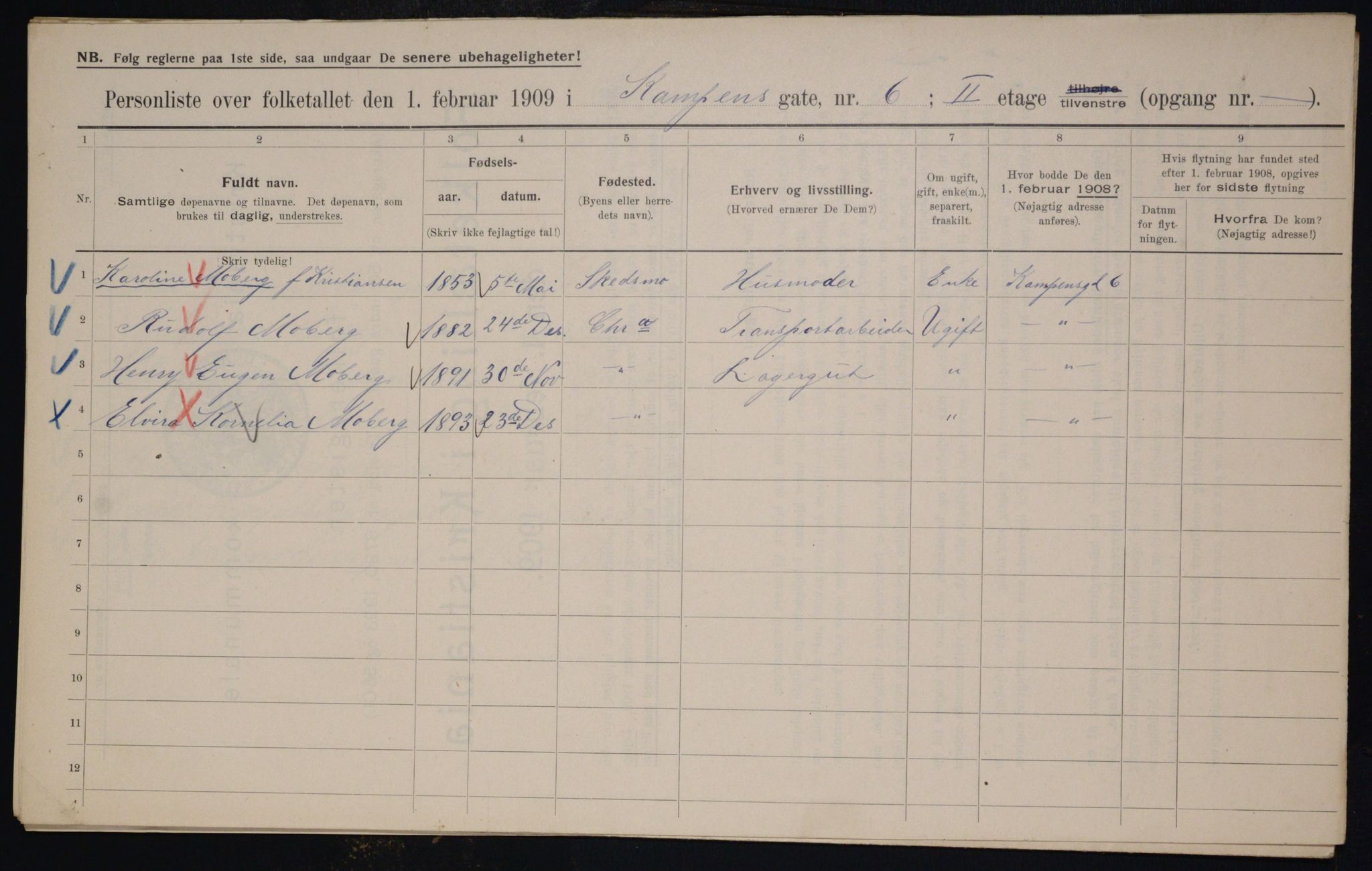 OBA, Municipal Census 1909 for Kristiania, 1909, p. 43598