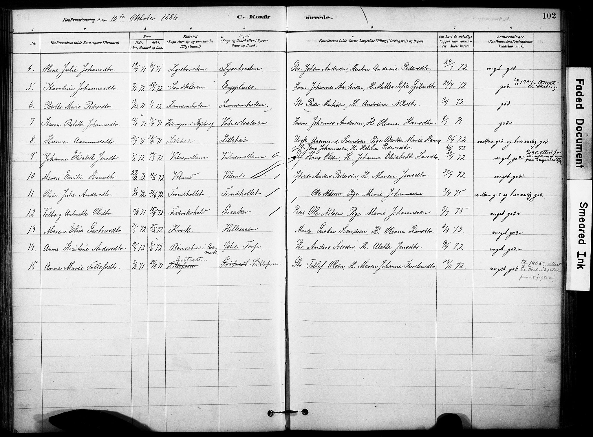 Rakkestad prestekontor Kirkebøker, AV/SAO-A-2008/F/Fb/L0001: Parish register (official) no. II 1, 1878-1899, p. 102