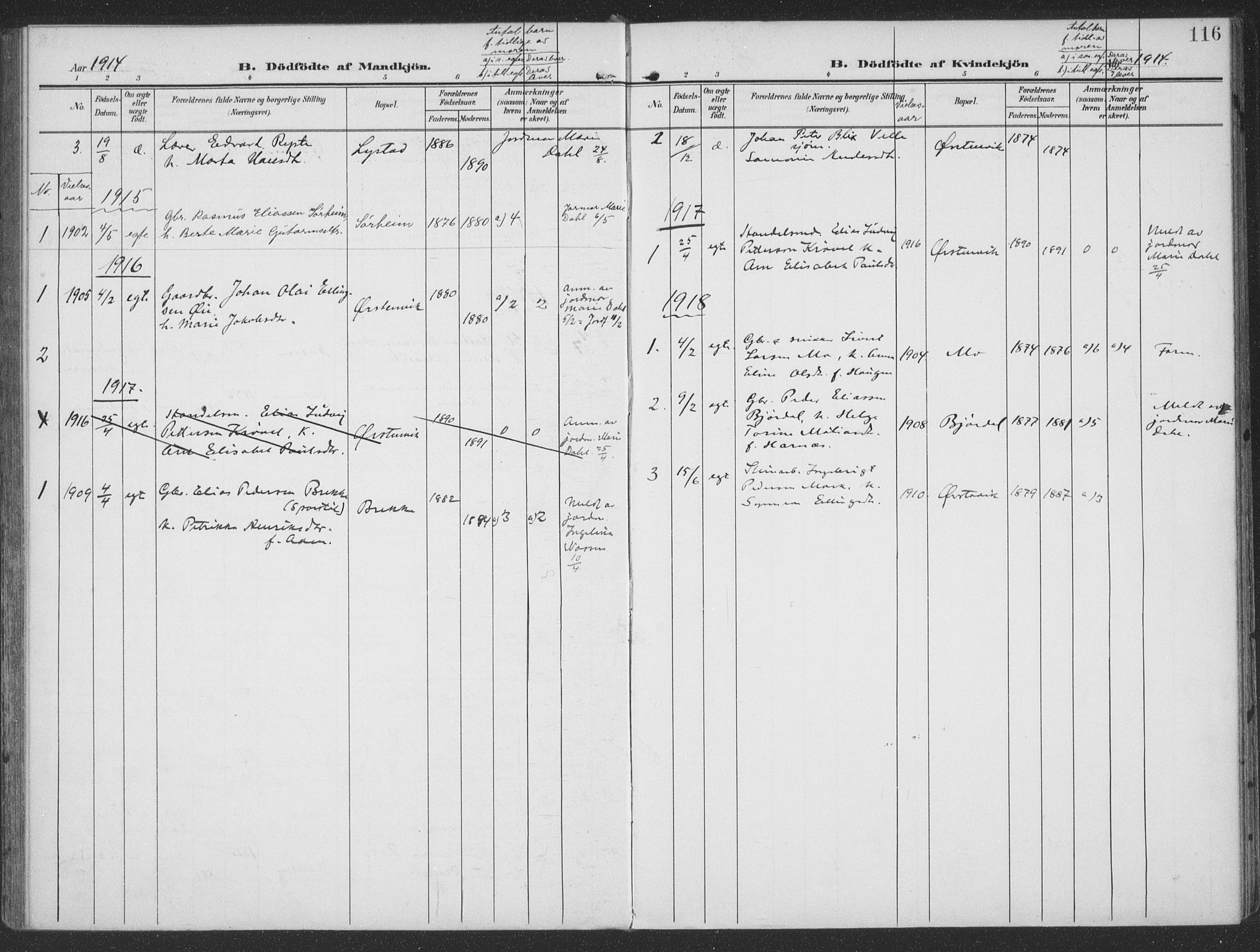 Ministerialprotokoller, klokkerbøker og fødselsregistre - Møre og Romsdal, SAT/A-1454/513/L0178: Parish register (official) no. 513A05, 1906-1919, p. 116