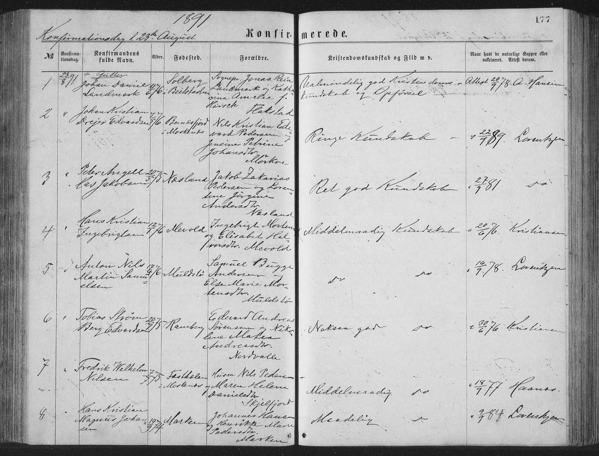 Ministerialprotokoller, klokkerbøker og fødselsregistre - Nordland, SAT/A-1459/885/L1213: Parish register (copy) no. 885C02, 1874-1892, p. 177