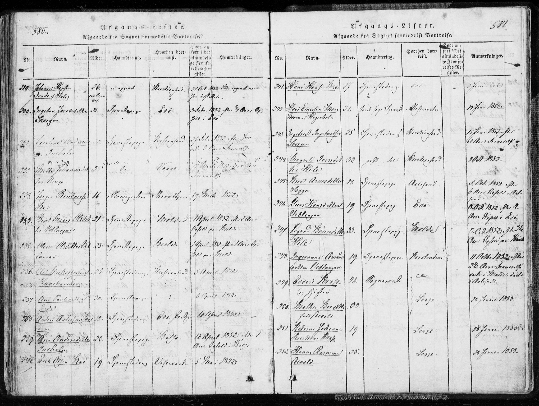 Ministerialprotokoller, klokkerbøker og fødselsregistre - Møre og Romsdal, SAT/A-1454/544/L0571: Parish register (official) no. 544A04, 1818-1853, p. 580-581