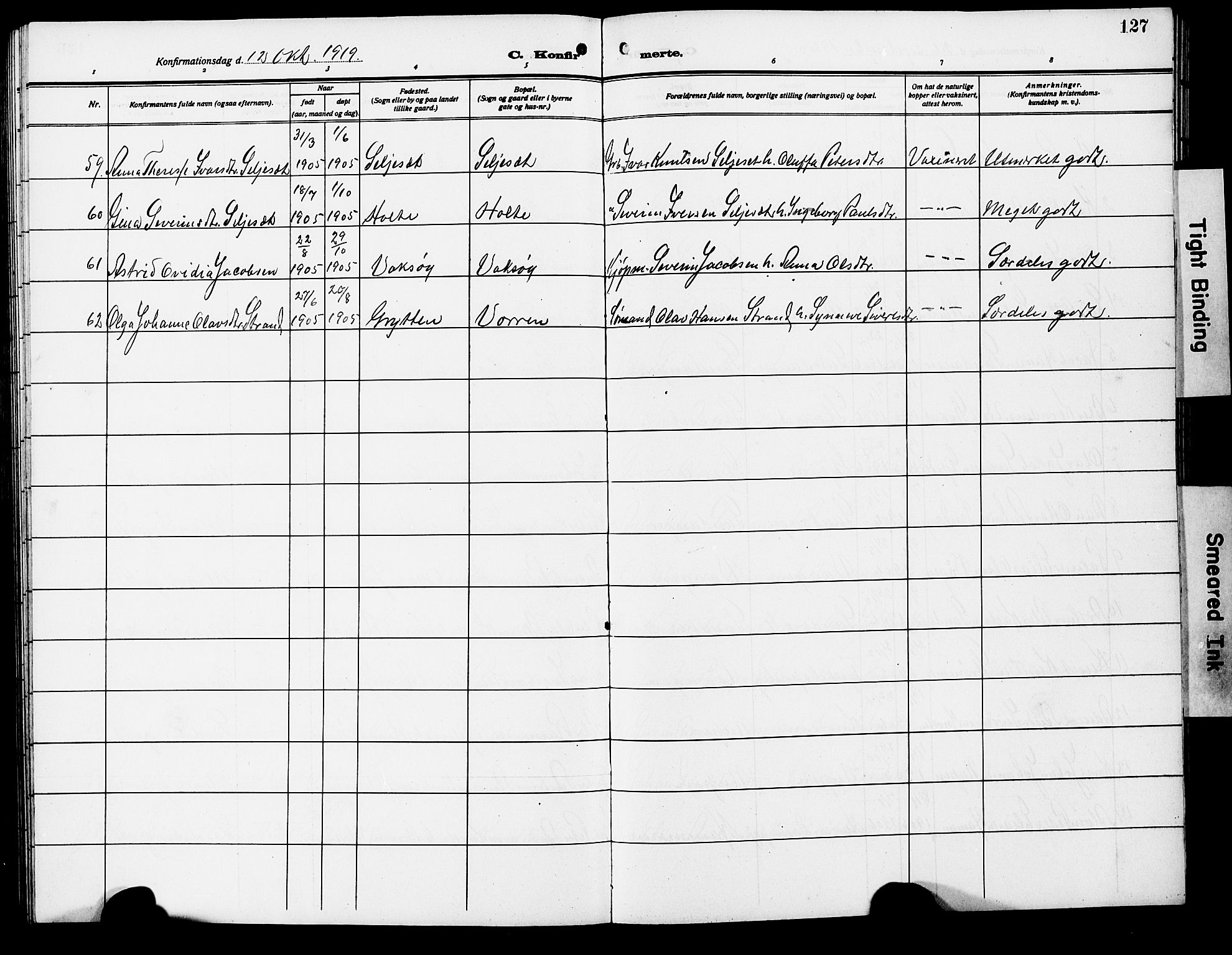 Ministerialprotokoller, klokkerbøker og fødselsregistre - Møre og Romsdal, AV/SAT-A-1454/503/L0050: Parish register (copy) no. 503C05, 1909-1922, p. 127