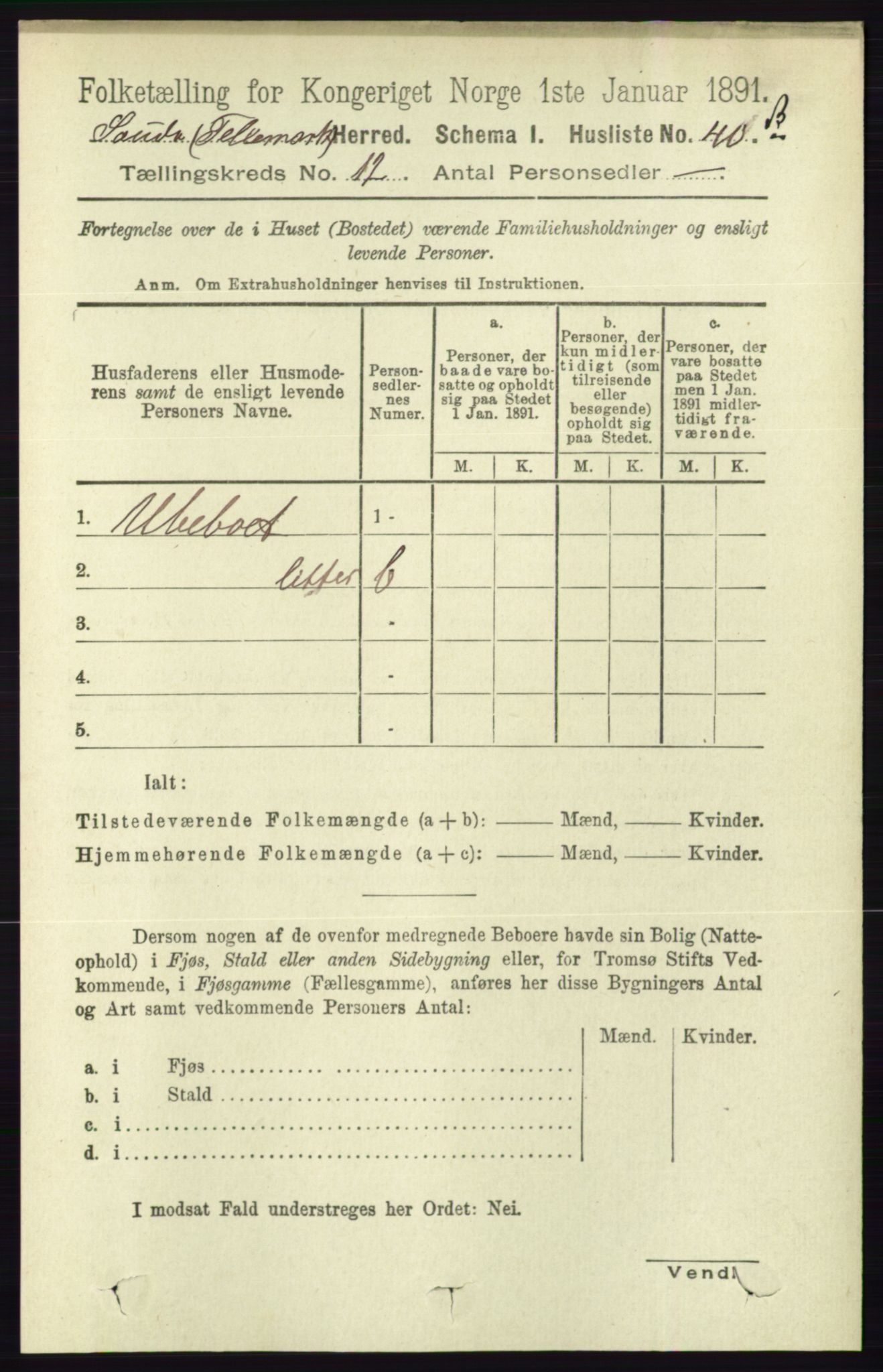 RA, 1891 census for 0822 Sauherad, 1891, p. 3608