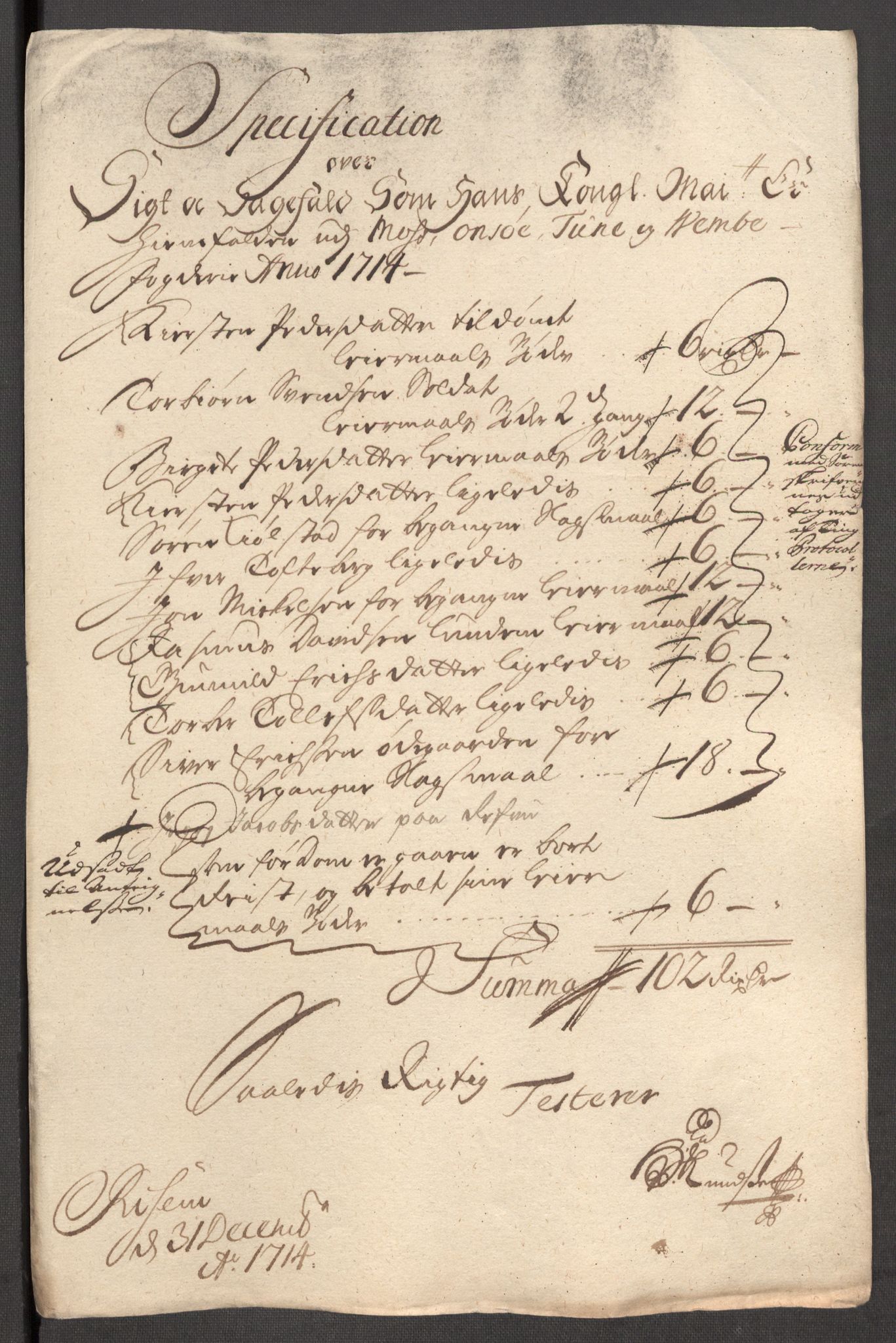 Rentekammeret inntil 1814, Reviderte regnskaper, Fogderegnskap, AV/RA-EA-4092/R04/L0138: Fogderegnskap Moss, Onsøy, Tune, Veme og Åbygge, 1713-1714, p. 421