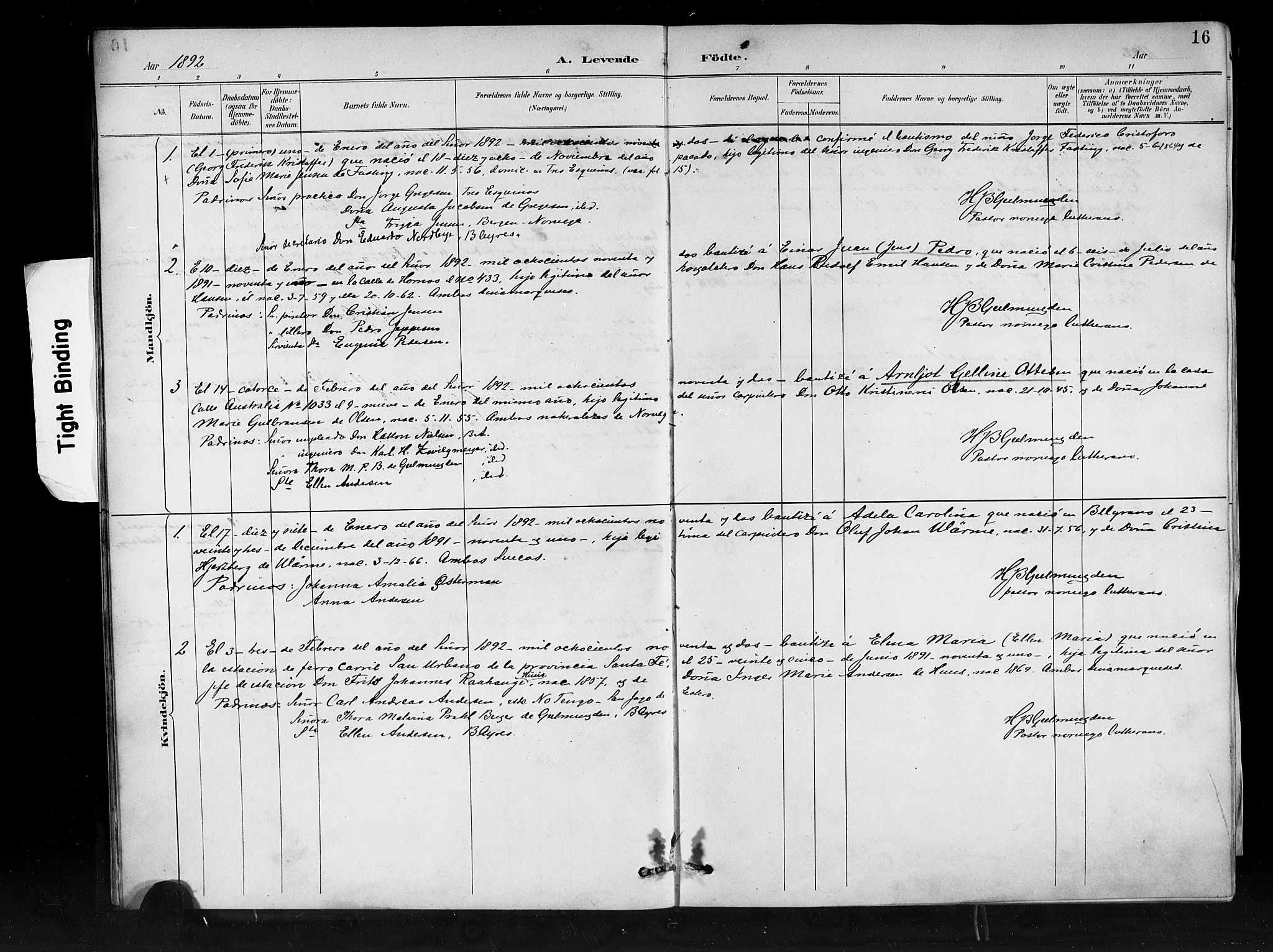 Den norske sjømannsmisjon i utlandet/Syd-Amerika (Buenos Aires m.fl.), SAB/SAB/PA-0118/H/Ha/L0001: Parish register (official) no. A 1, 1888-1898, p. 16