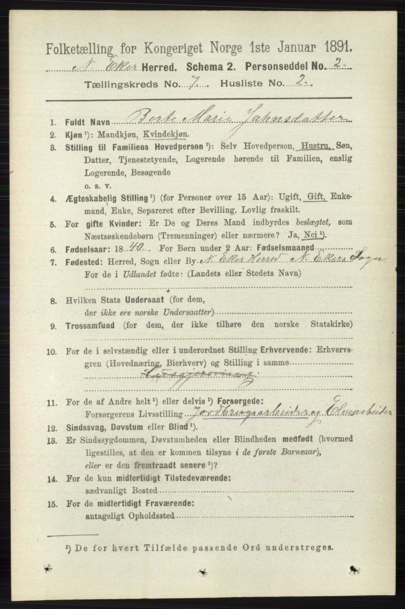 RA, 1891 census for 0625 Nedre Eiker, 1891, p. 3410