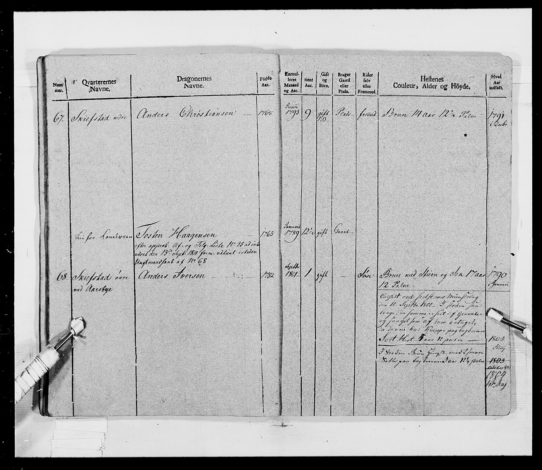 Generalitets- og kommissariatskollegiet, Det kongelige norske kommissariatskollegium, AV/RA-EA-5420/E/Eh/L0017: Opplandske dragonregiment, 1802-1805, p. 229