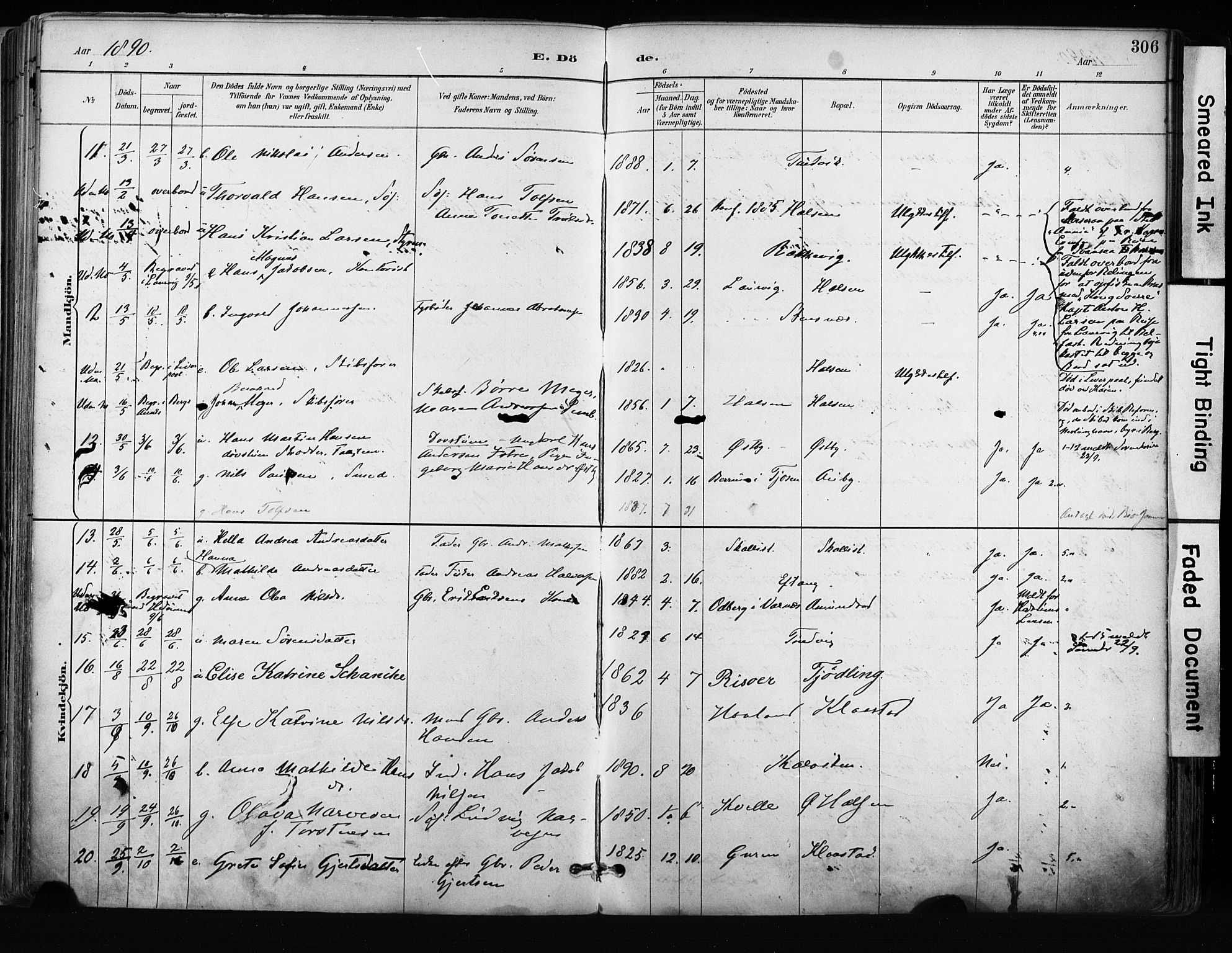 Tjølling kirkebøker, SAKO/A-60/F/Fa/L0009: Parish register (official) no. 9, 1887-1905, p. 306