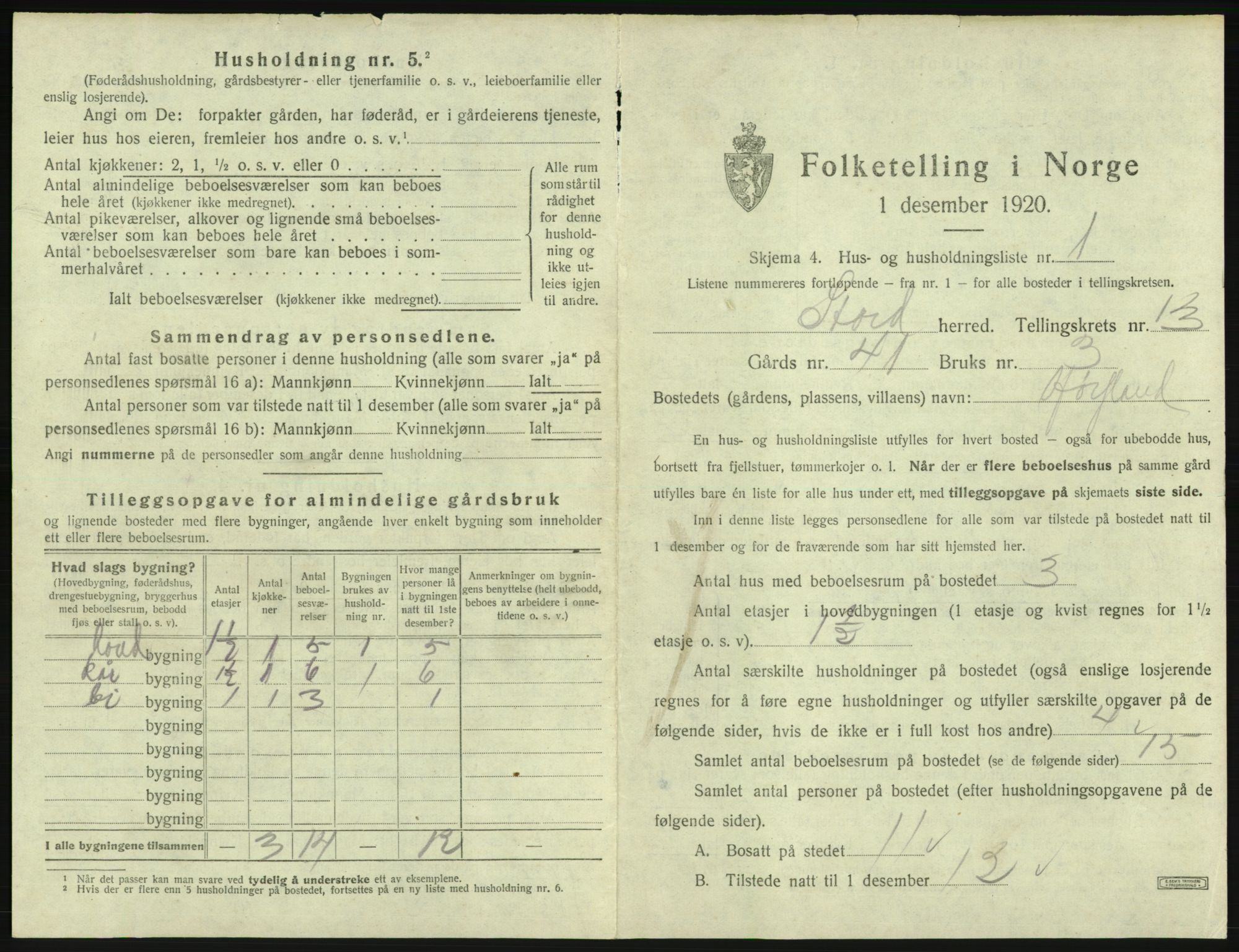 SAB, 1920 census for Stord, 1920, p. 909