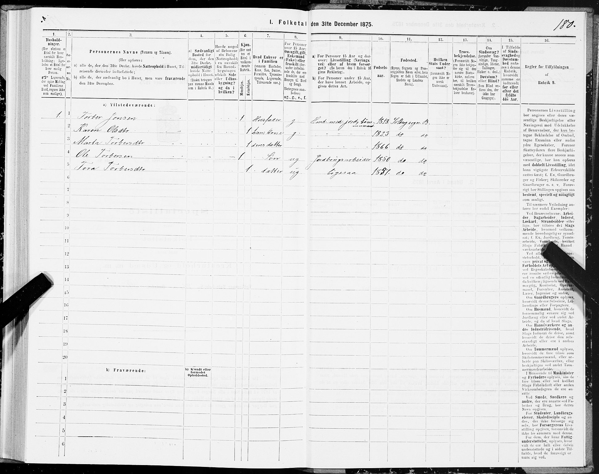 SAT, 1875 census for 1727P Beitstad, 1875, p. 2180