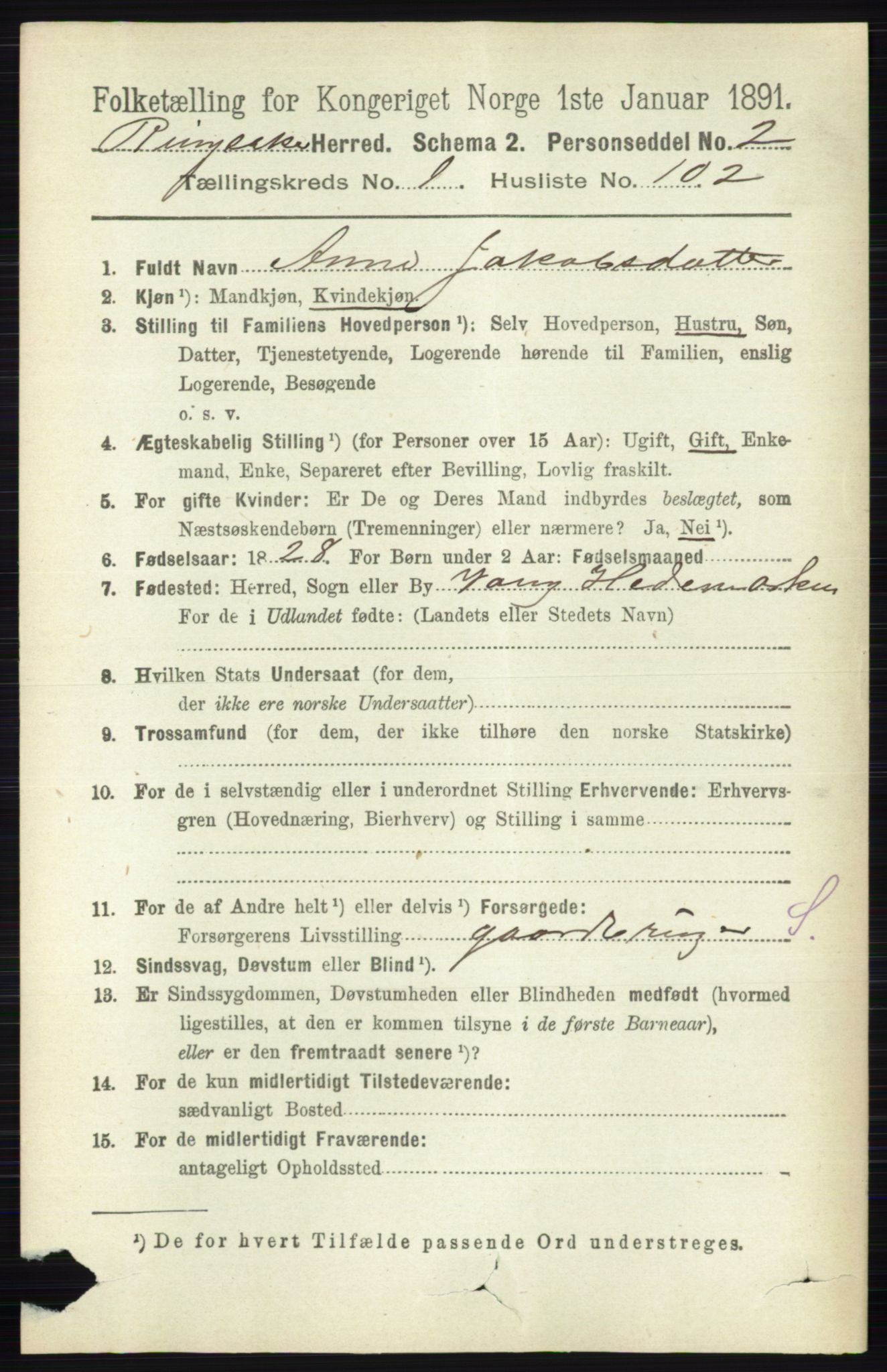 RA, 1891 census for 0412 Ringsaker, 1891, p. 736