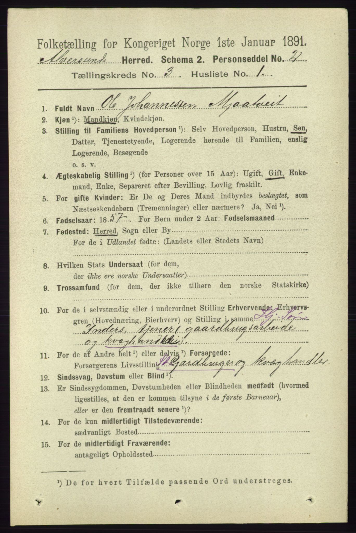 RA, 1891 census for 1257 Alversund, 1891, p. 1033