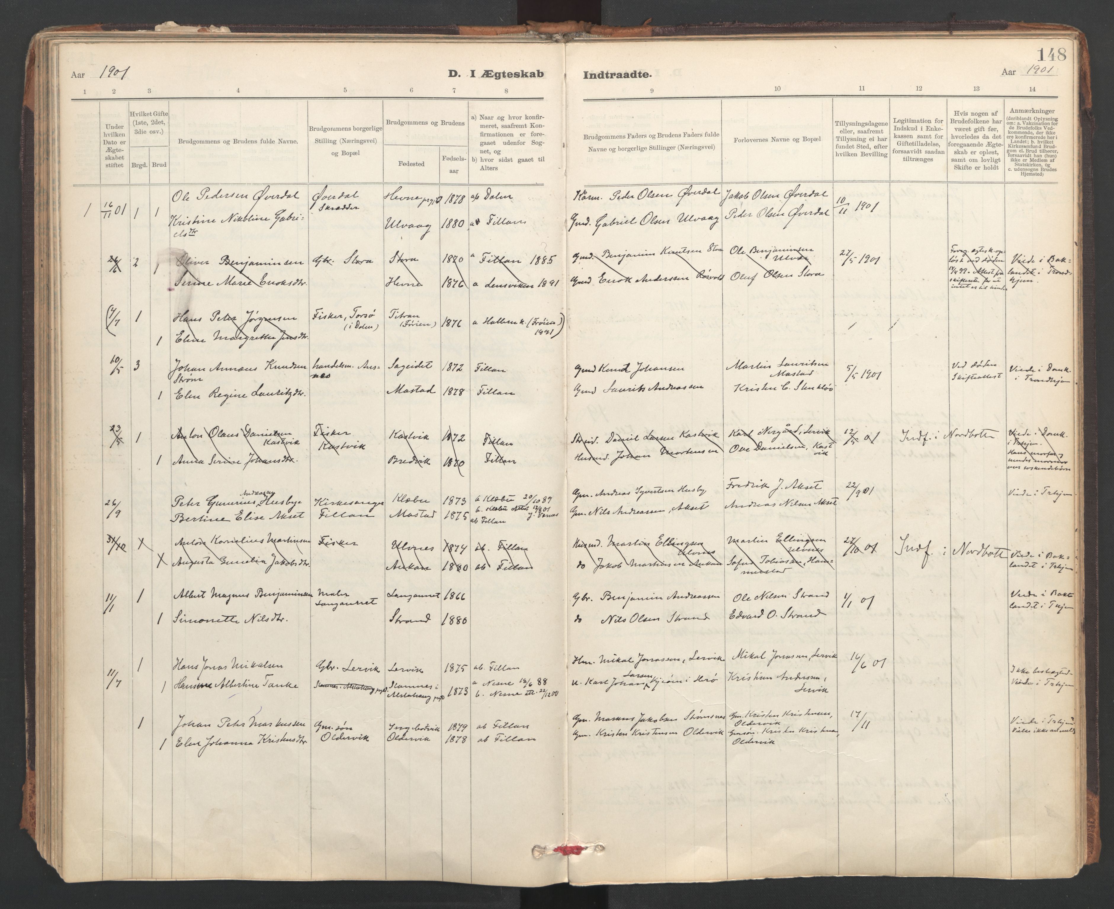 Ministerialprotokoller, klokkerbøker og fødselsregistre - Sør-Trøndelag, SAT/A-1456/637/L0559: Parish register (official) no. 637A02, 1899-1923, p. 148
