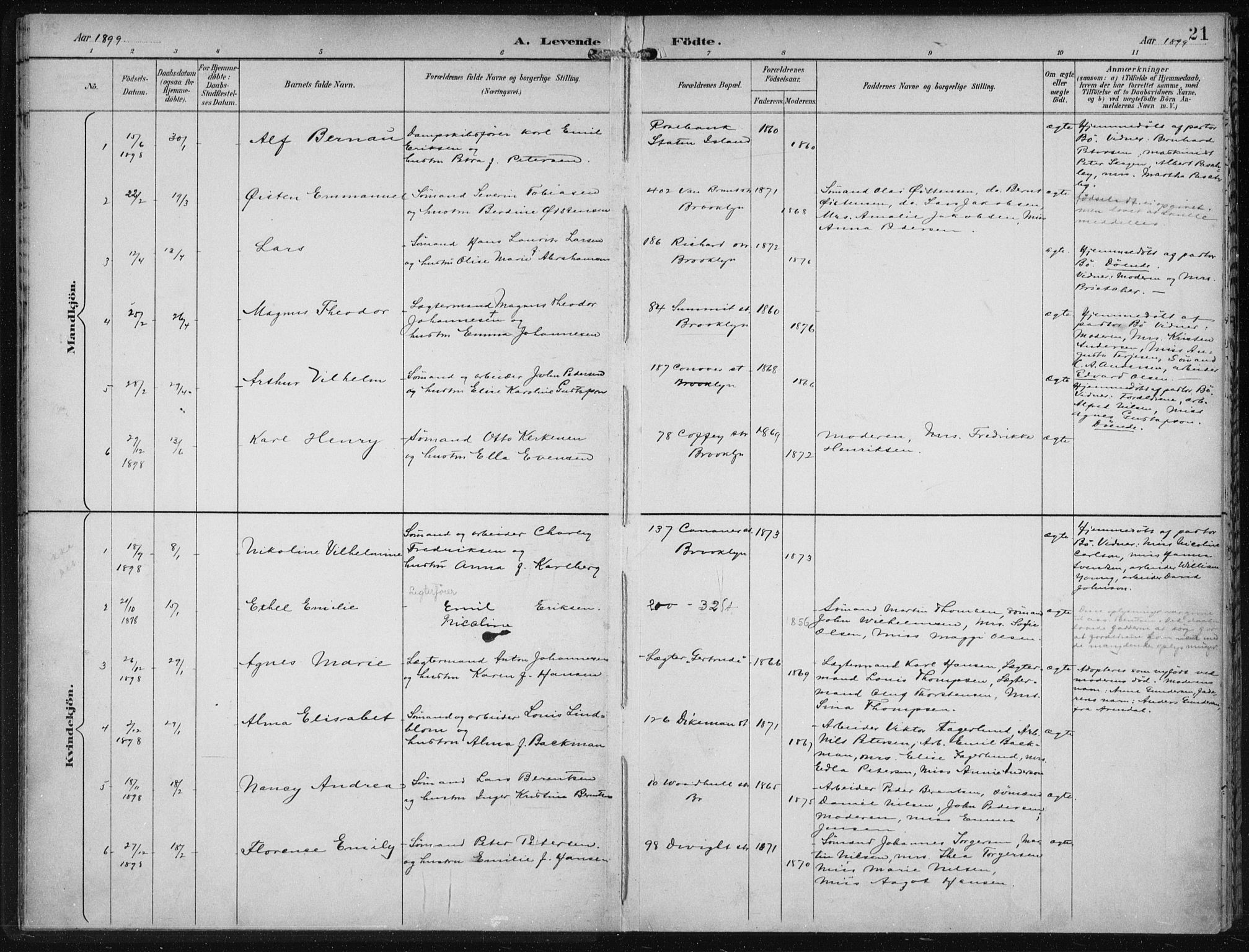 Den norske sjømannsmisjon i utlandet/New York, SAB/SAB/PA-0110/H/Ha/L0004: Parish register (official) no. A 4, 1893-1901, p. 21