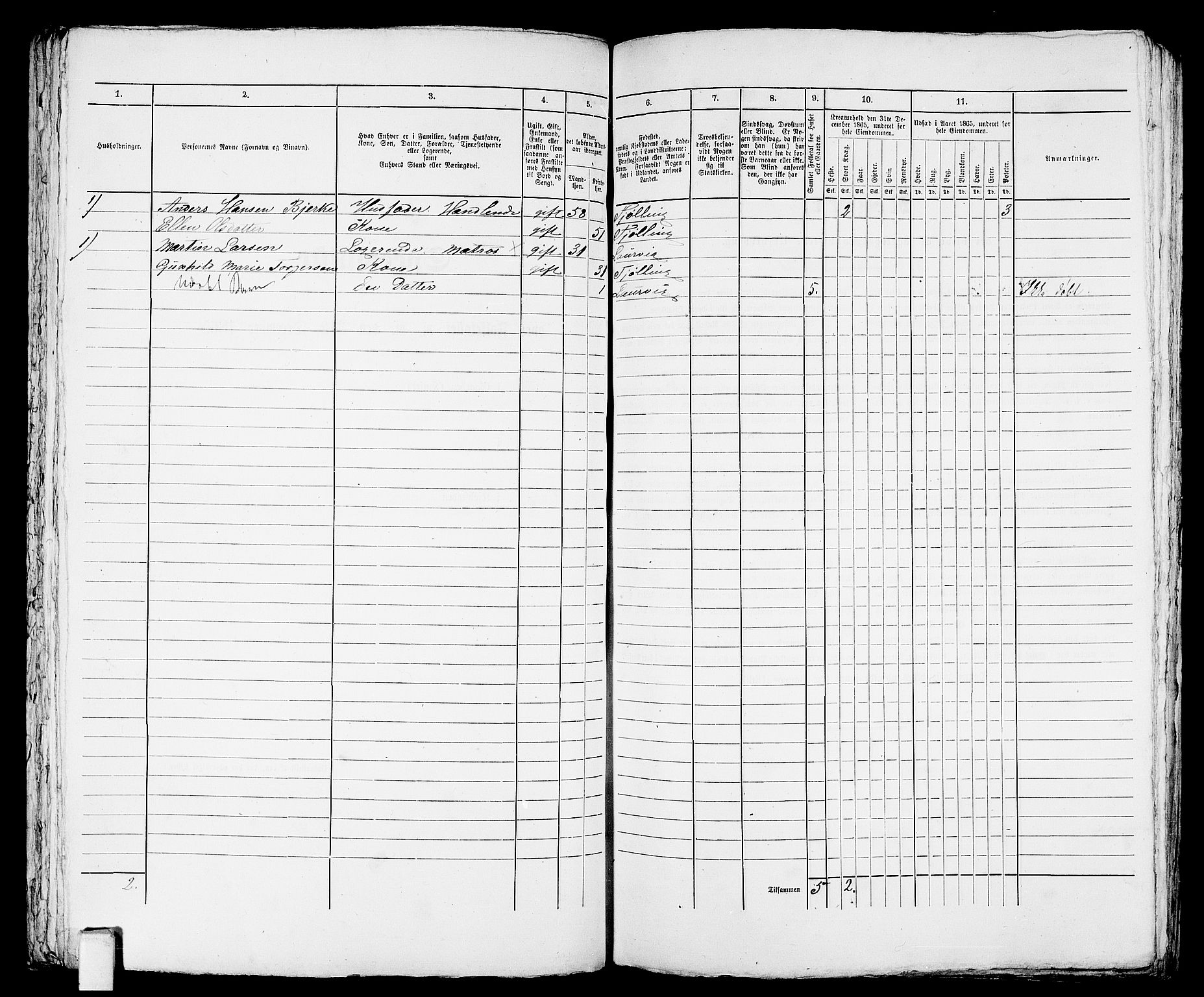 RA, 1865 census for Larvik, 1865, p. 825