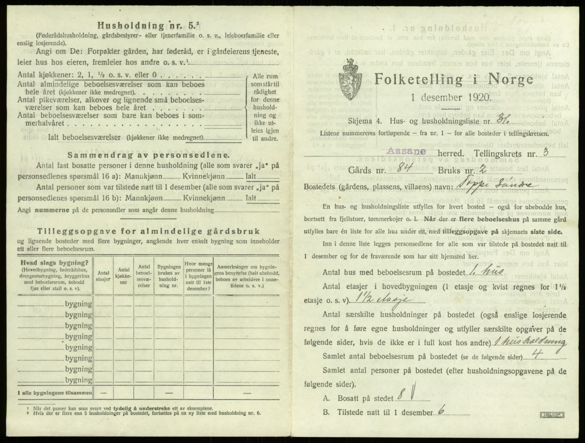 SAB, 1920 census for Åsane, 1920, p. 257