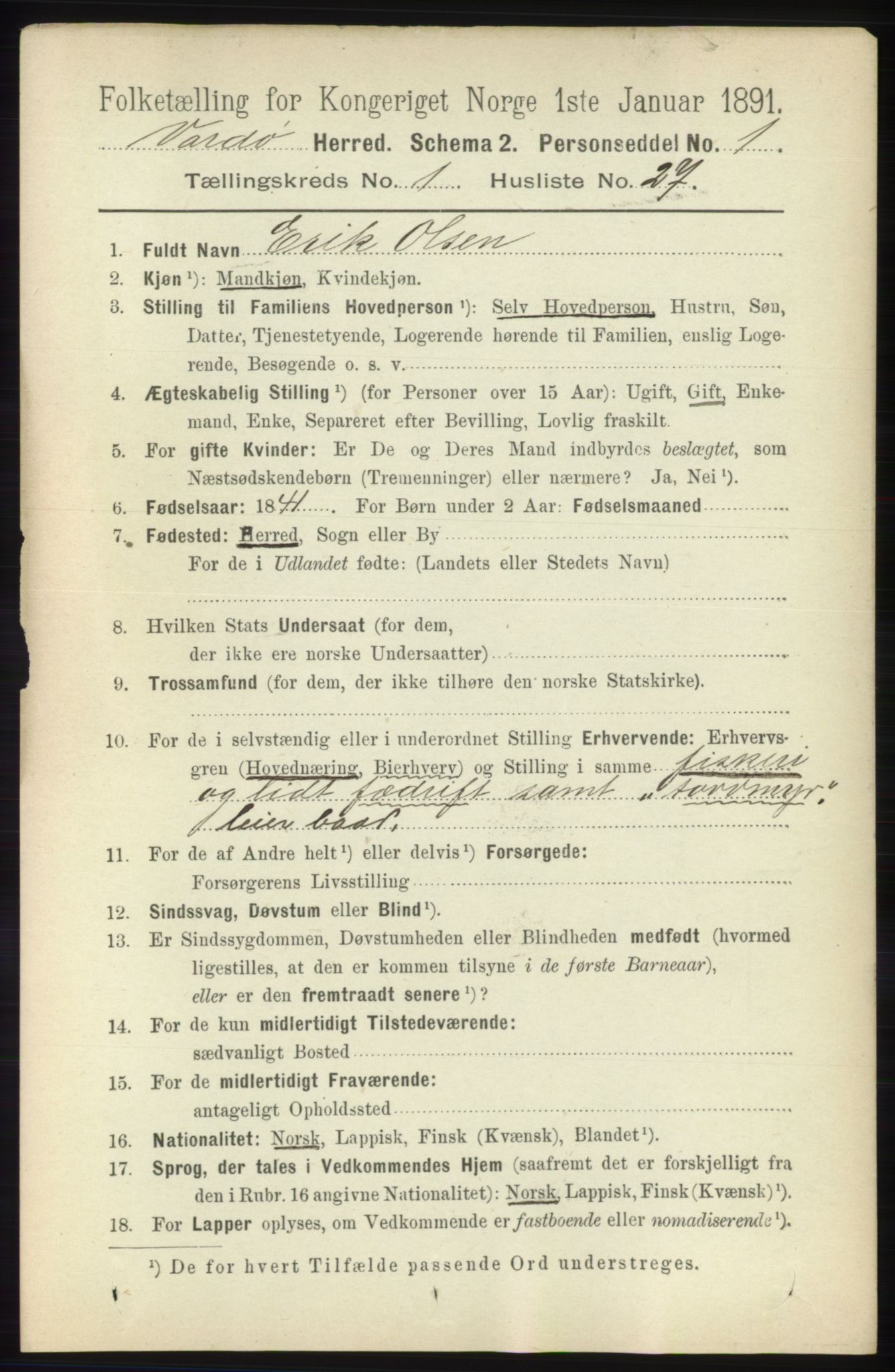 RA, 1891 census for 2028 Vardø, 1891, p. 200