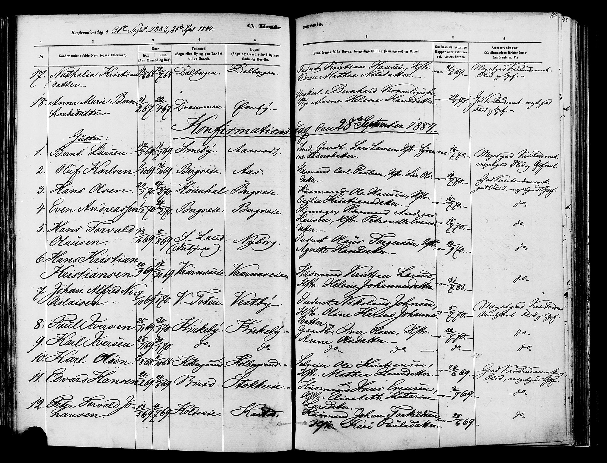 Vardal prestekontor, AV/SAH-PREST-100/H/Ha/Haa/L0009: Parish register (official) no. 9, 1878-1892, p. 106