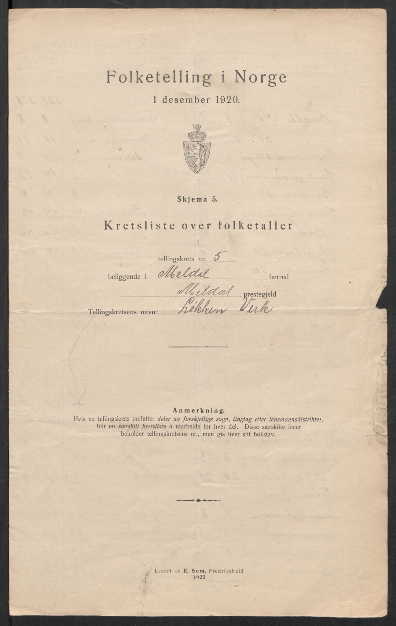 SAT, 1920 census for Meldal, 1920, p. 19