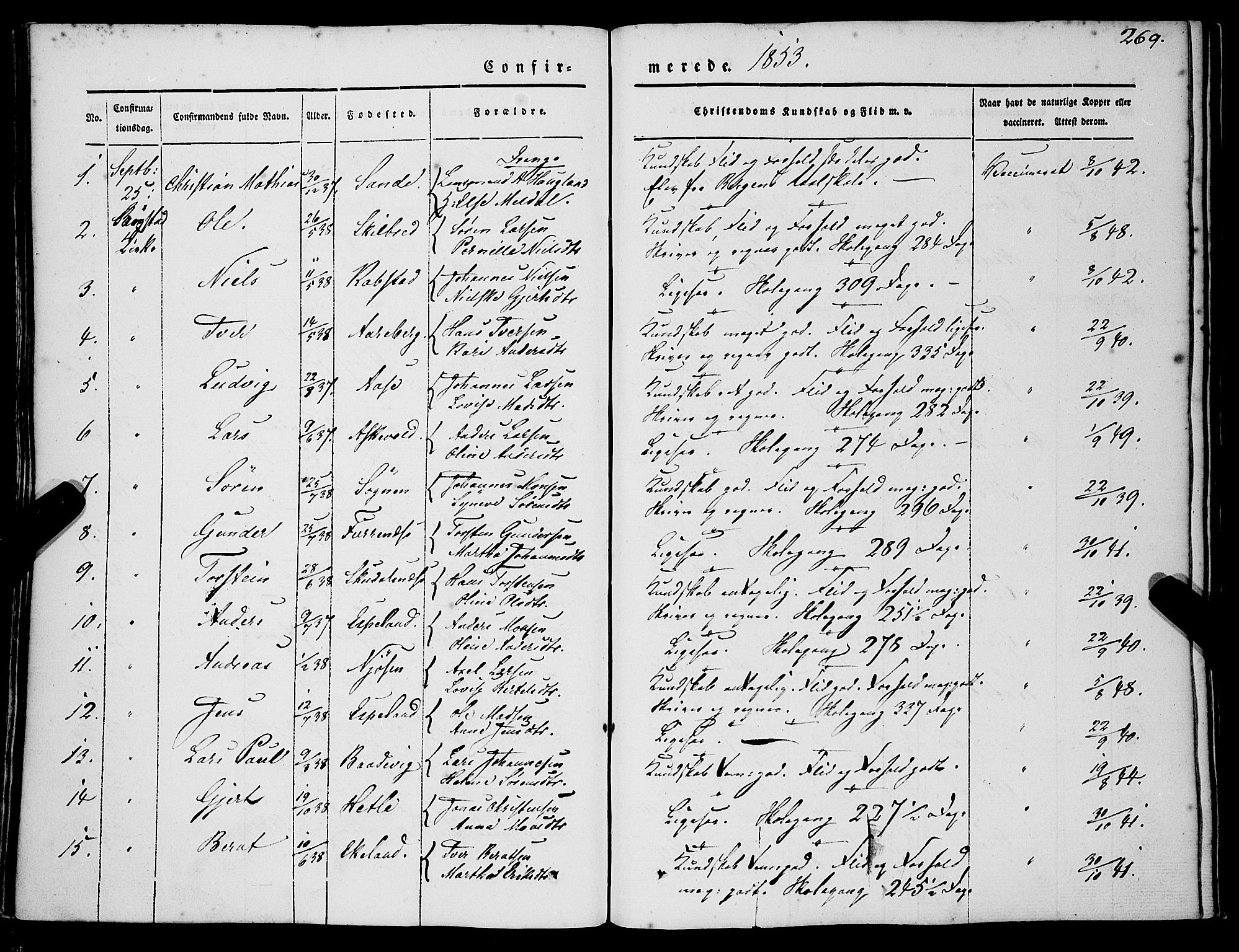 Gaular sokneprestembete, SAB/A-80001/H/Haa: Parish register (official) no. A 4I, 1840-1859, p. 269
