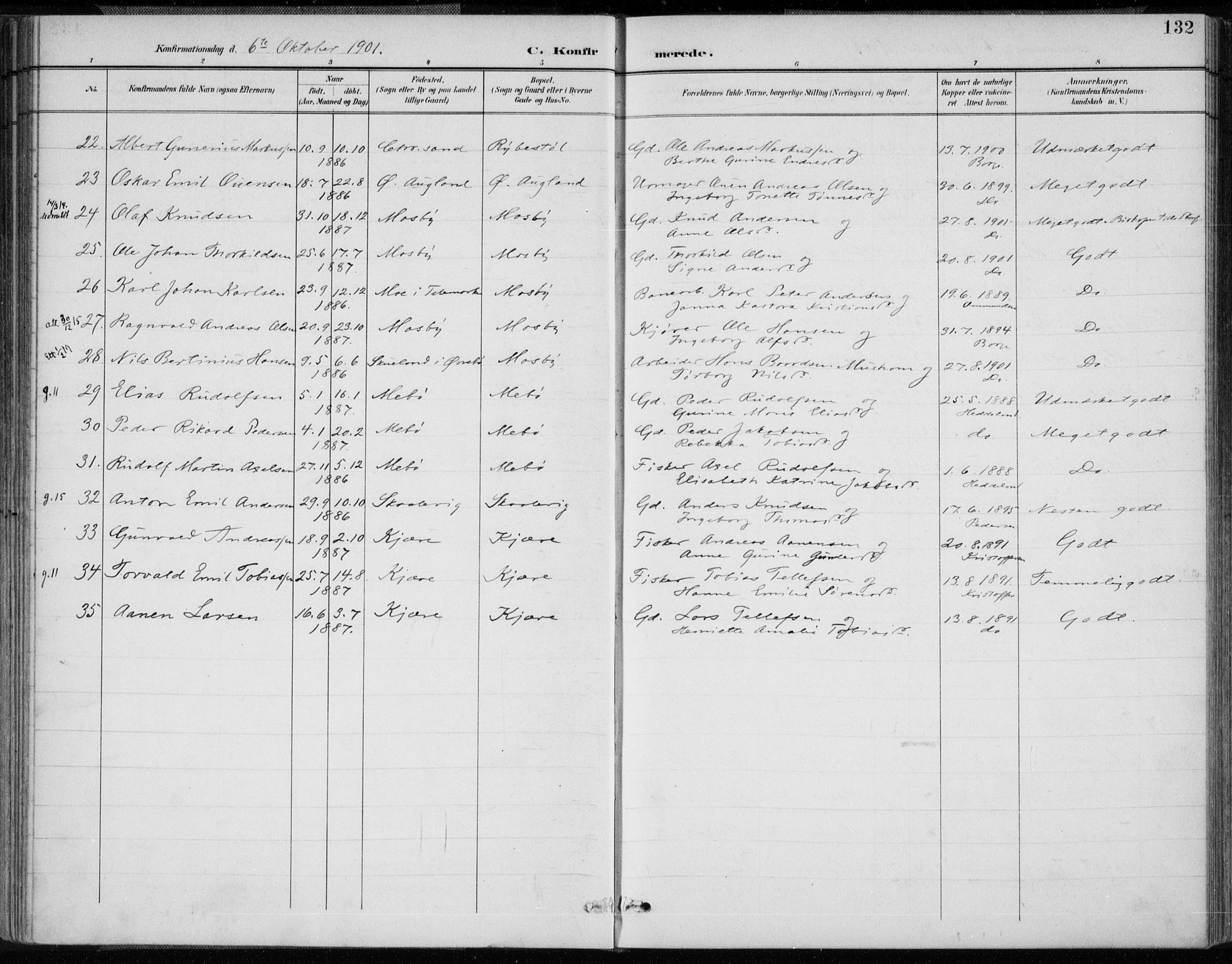 Oddernes sokneprestkontor, AV/SAK-1111-0033/F/Fa/Faa/L0010: Parish register (official) no. A 10, 1897-1911, p. 132