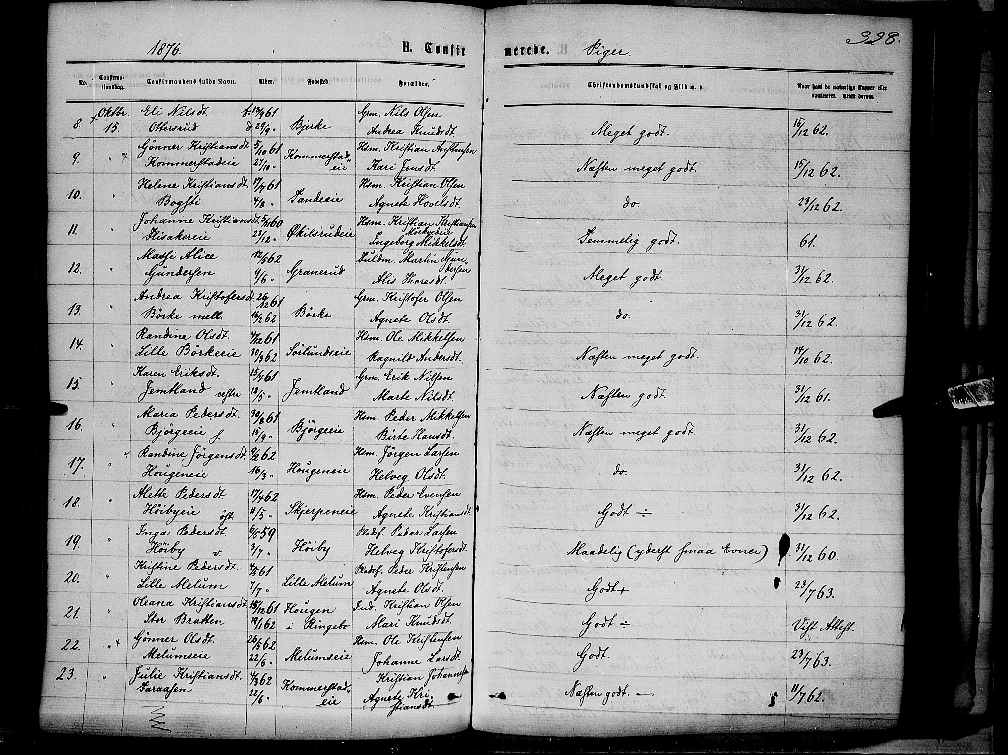 Ringsaker prestekontor, AV/SAH-PREST-014/K/Ka/L0011: Parish register (official) no. 11, 1870-1878, p. 328