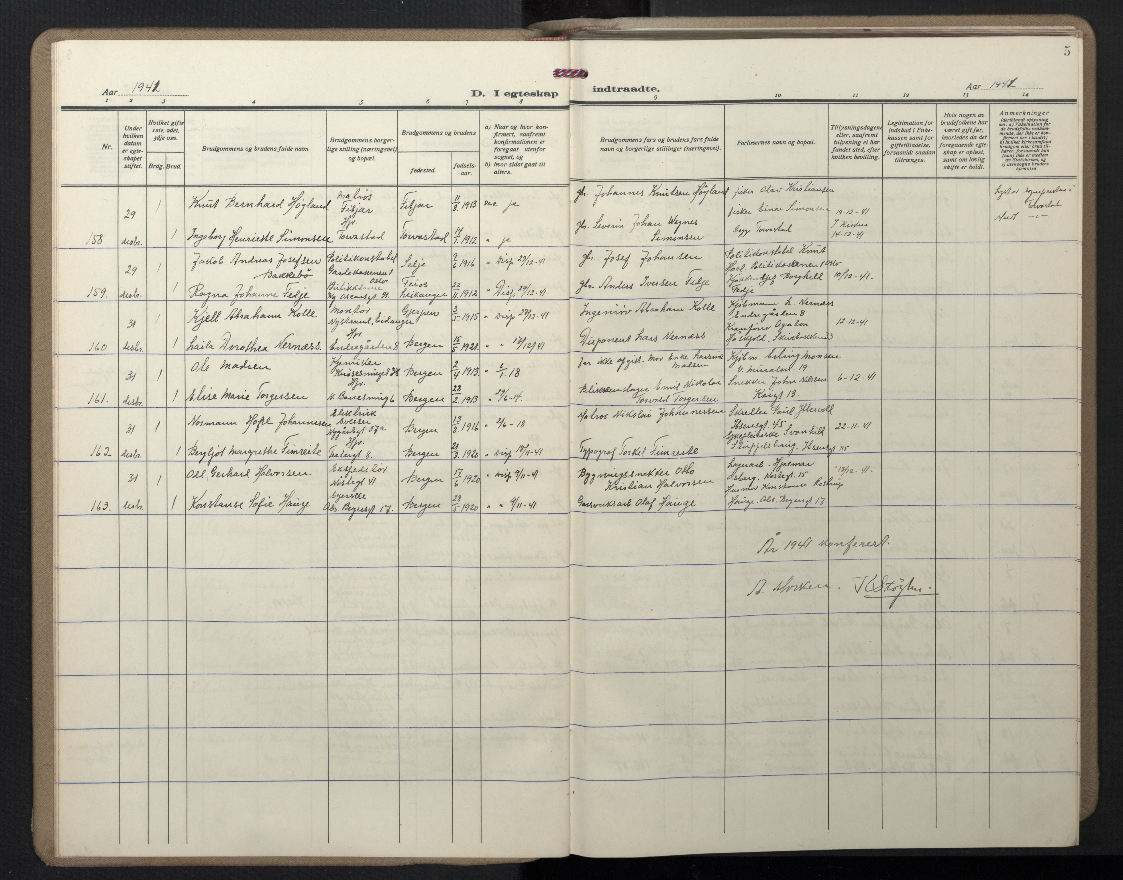 Domkirken sokneprestembete, SAB/A-74801/H/Hab/L0035: Parish register (copy) no. D 7, 1941-1953, p. 5