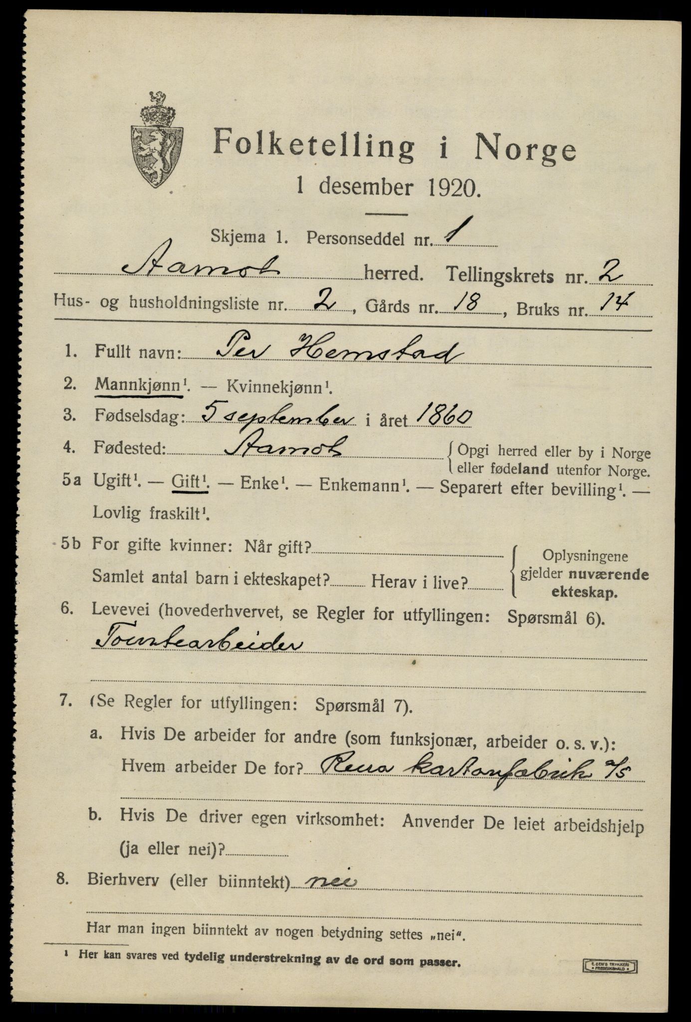 SAH, 1920 census for Åmot, 1920, p. 2079